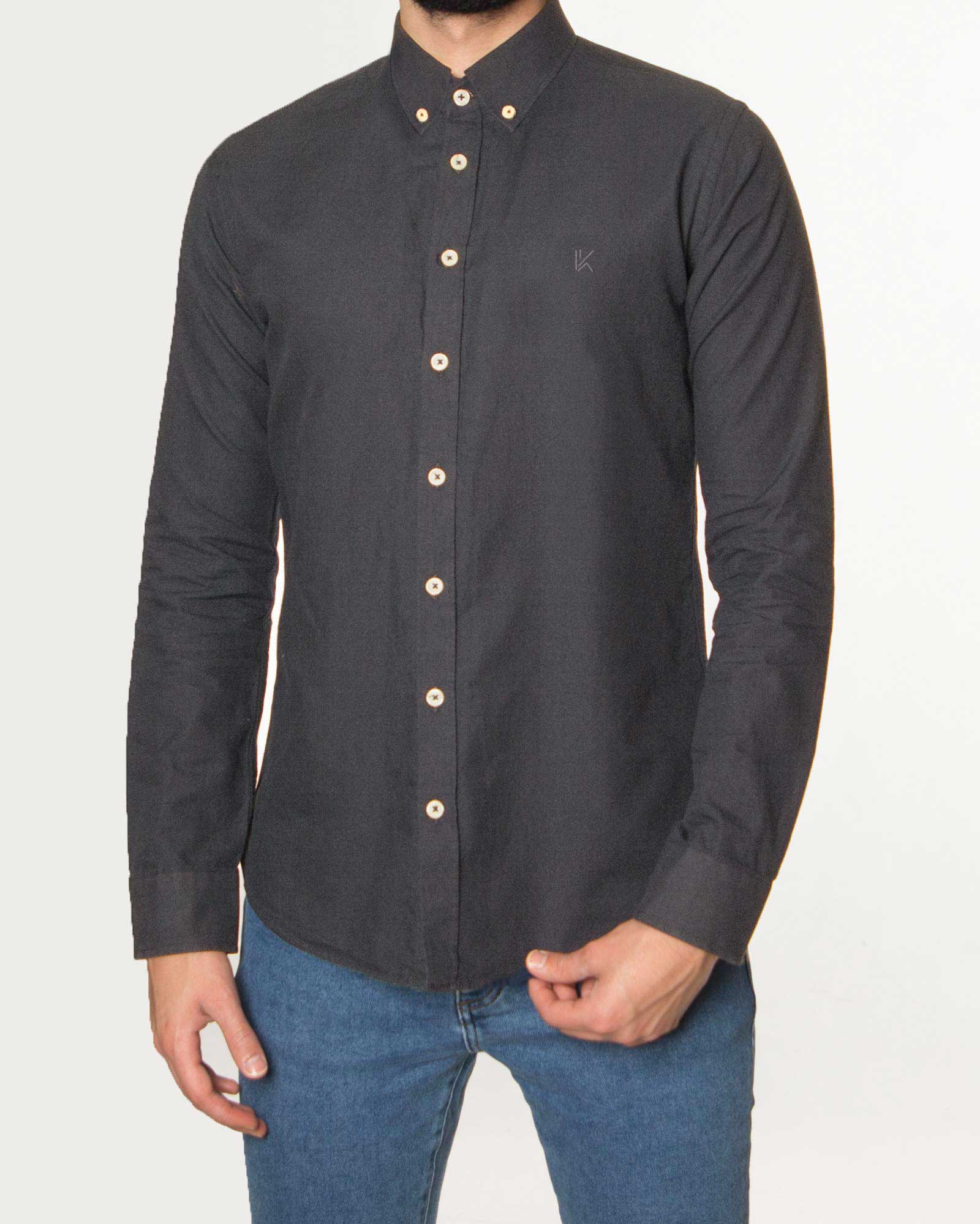 پیراهن مردانه نخی - دودی - رو به رو