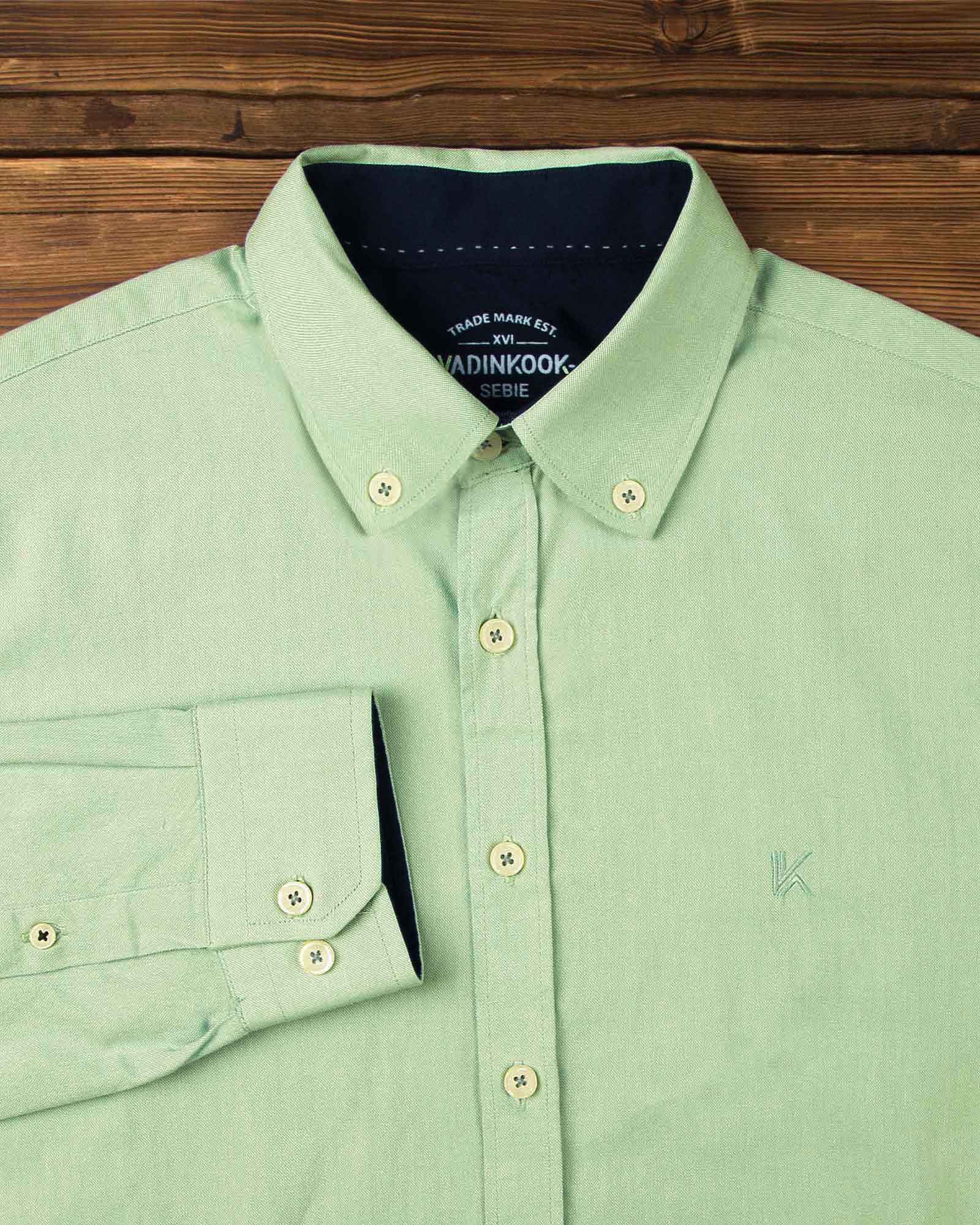 پیراهن مردانه نخی - سبز زمردی - آستین بلند