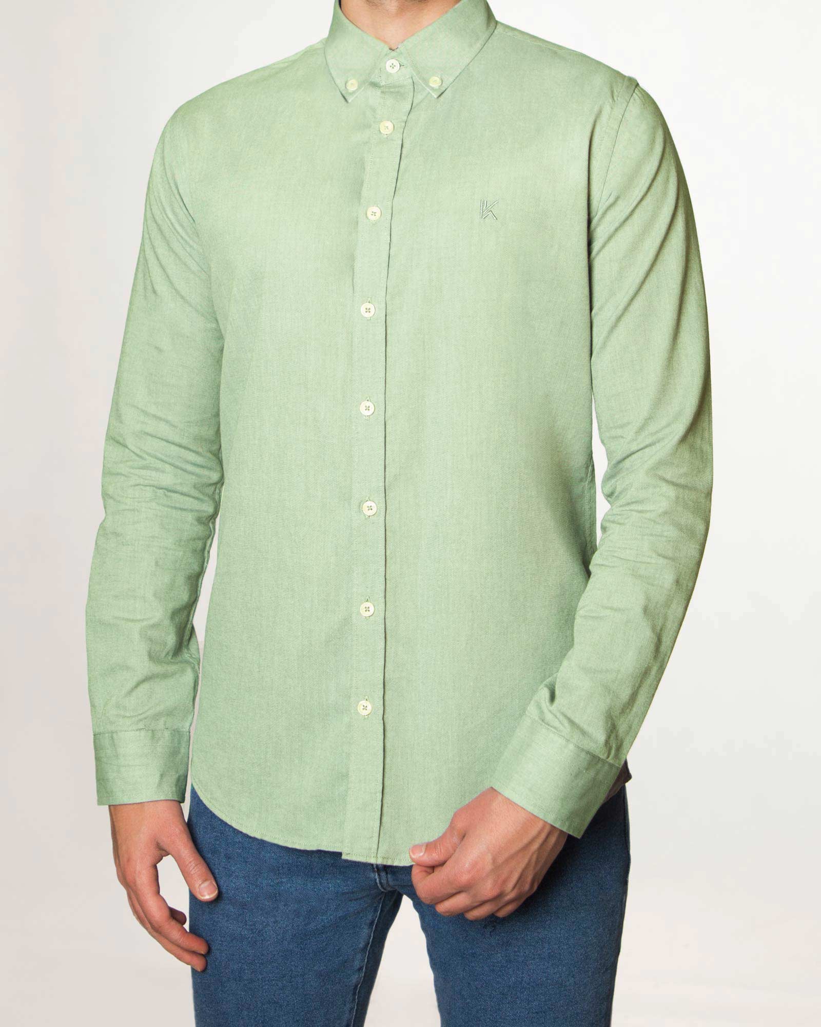 پیراهن مردانه نخی - سبز زمردی - رو به رو