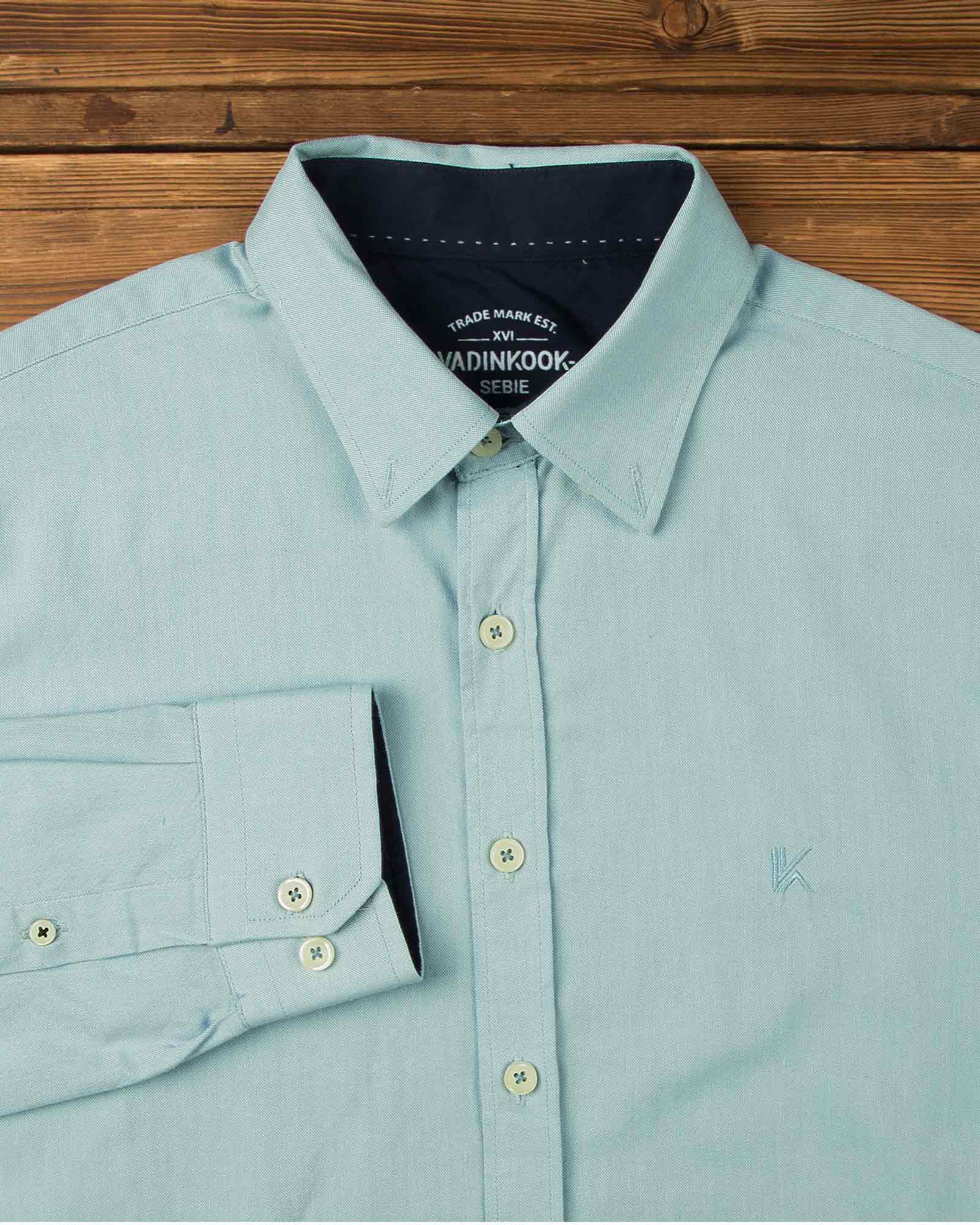 پیراهن مردانه نخی - سبزآبی روشن - آستین بلند