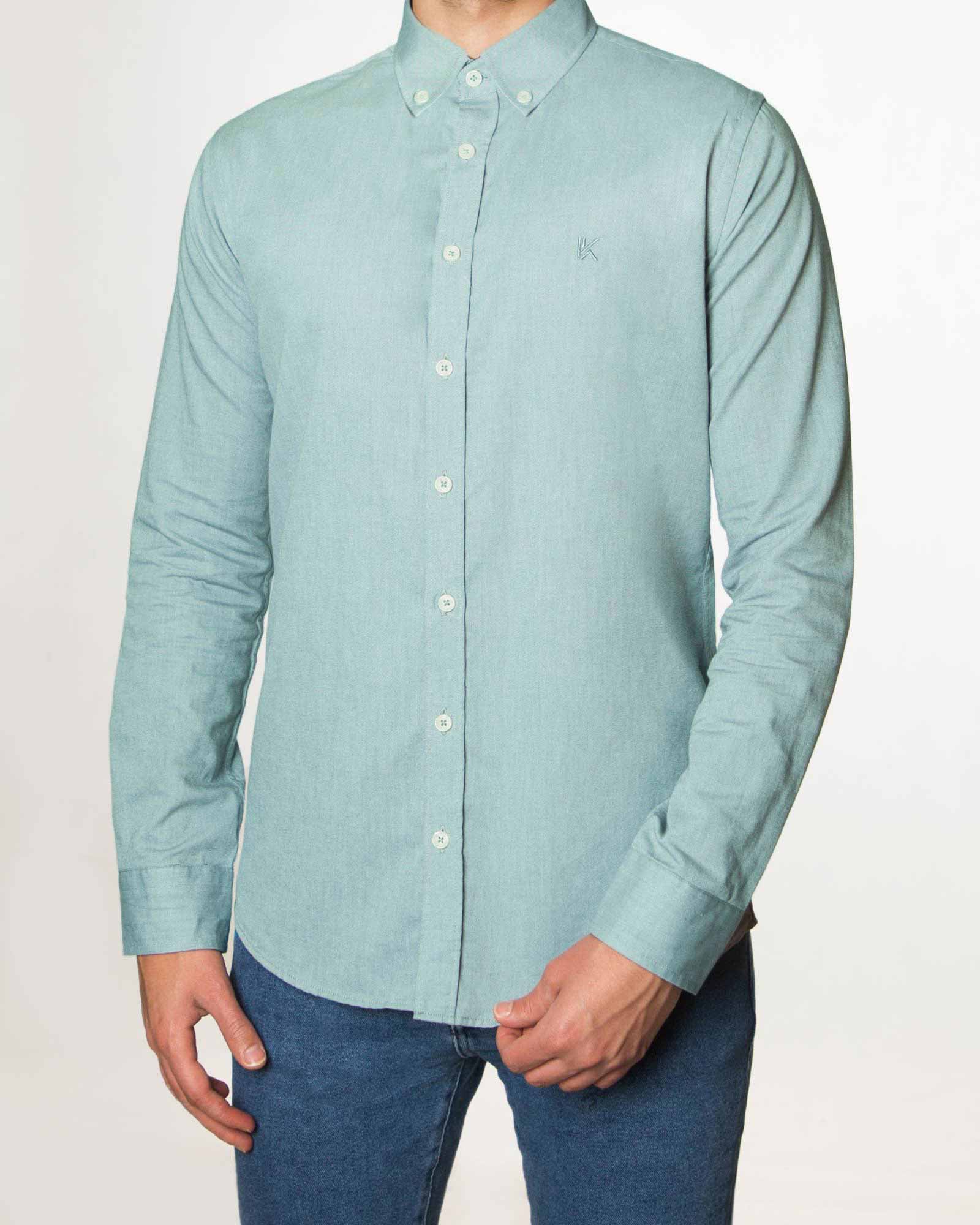 پیراهن مردانه نخی - سبزآبی روشن - رو به رو