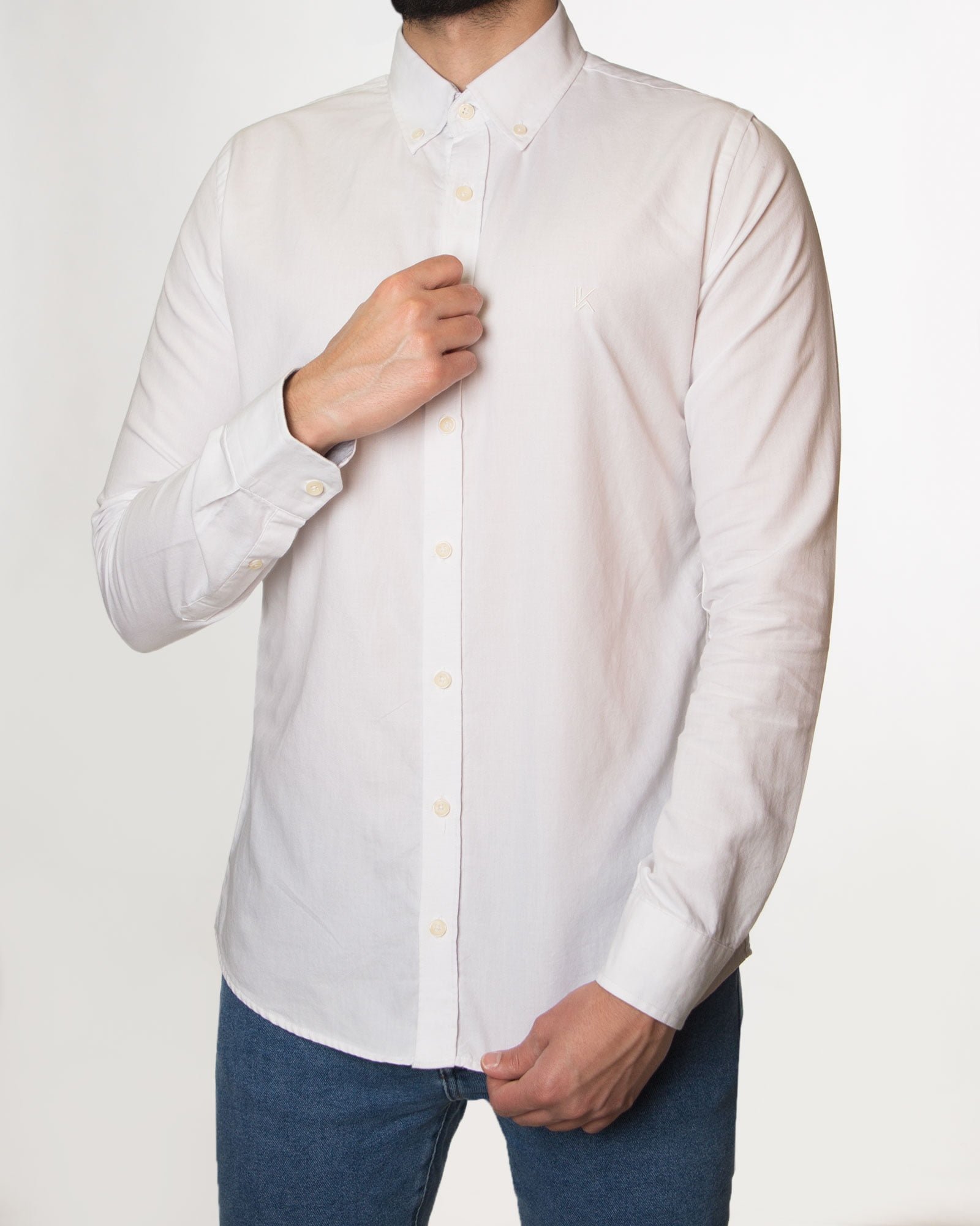 پیراهن مردانه نخی - سفید - رو به رو