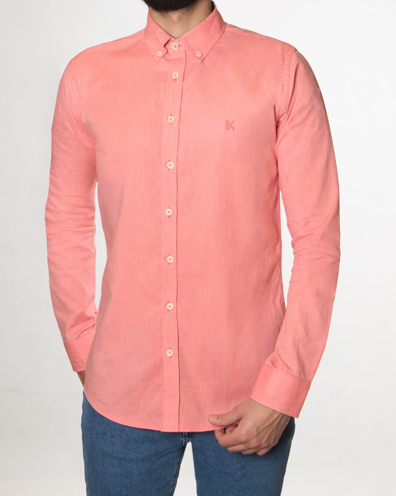 پیراهن مردانه نخی - صورتی - رو به رو