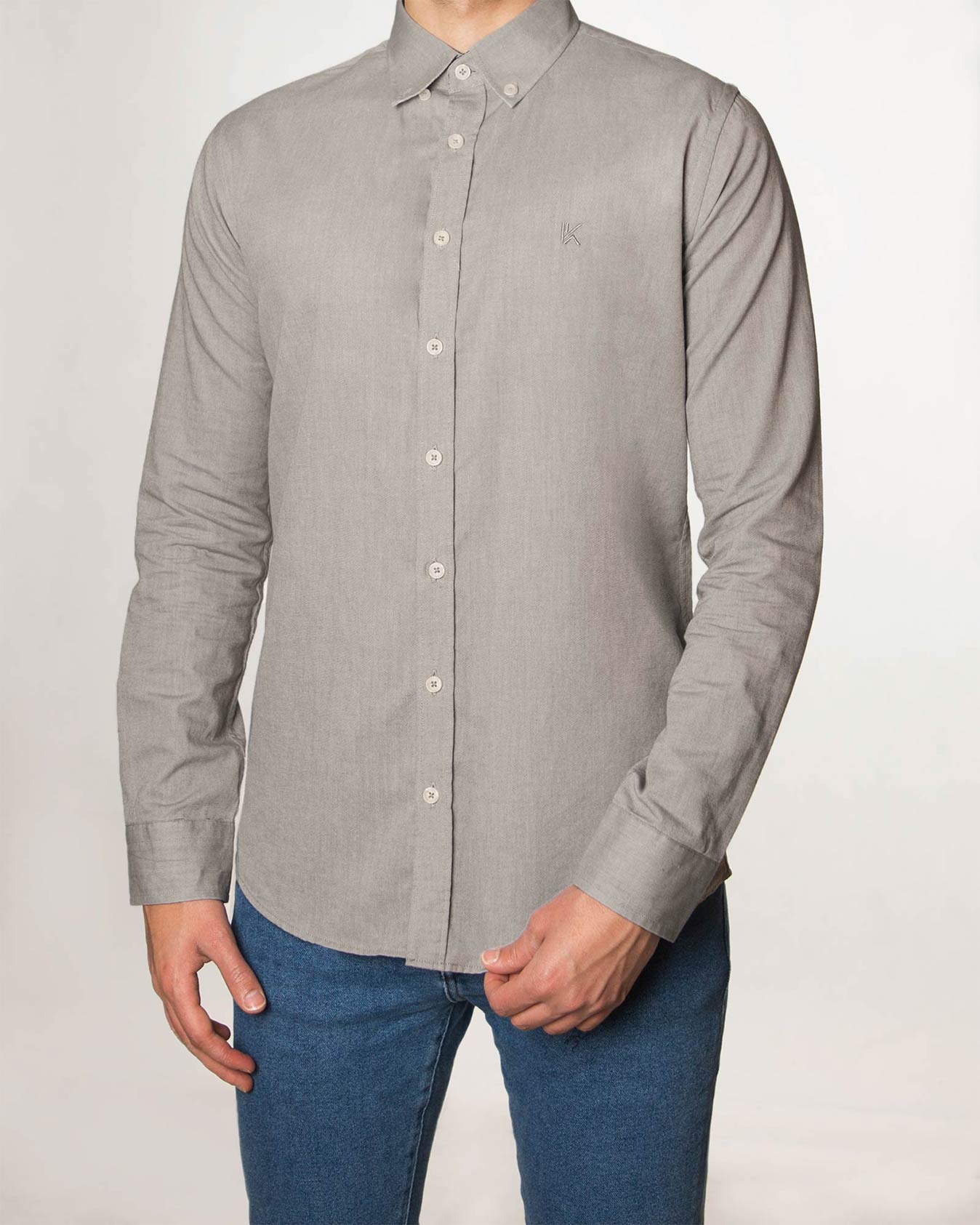 پیراهن مردانه نخی - طوسی کمرنگ - رو به رو