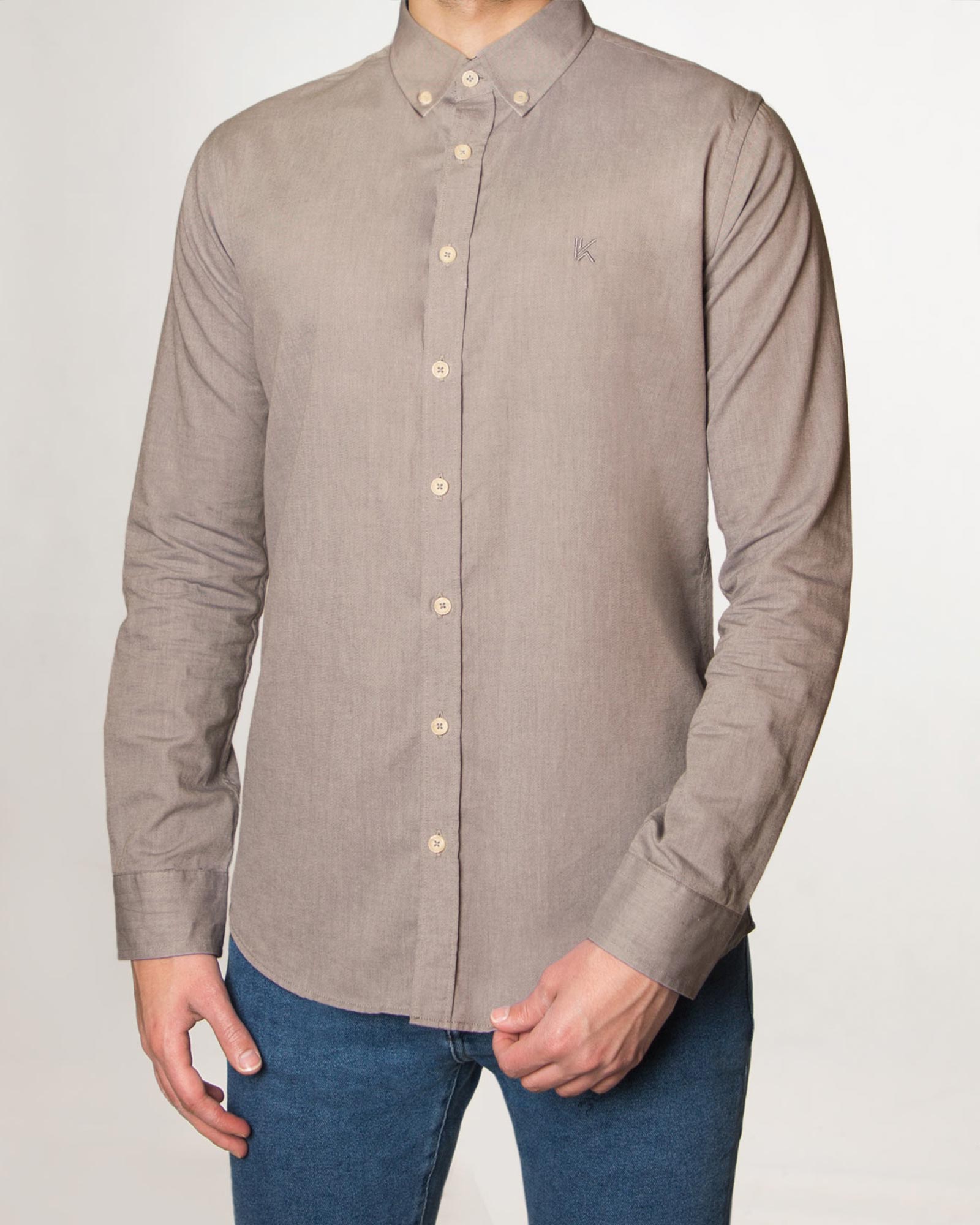پیراهن مردانه نخی - قهوه‌ای روشن - رو به رو