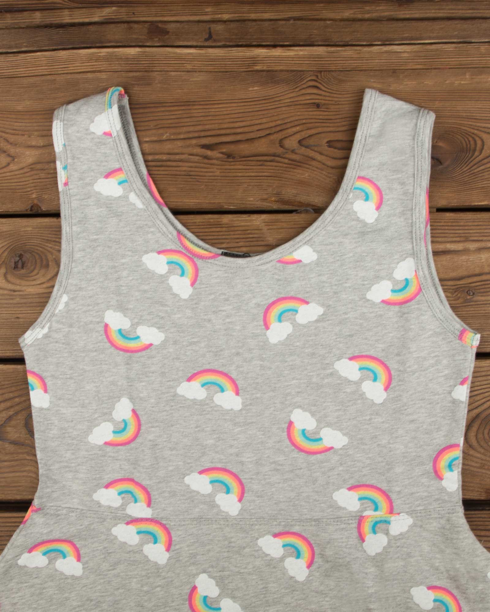 پیراهن دخترانه طرح رنگین کمان-طوسی کمرنگ-یقه