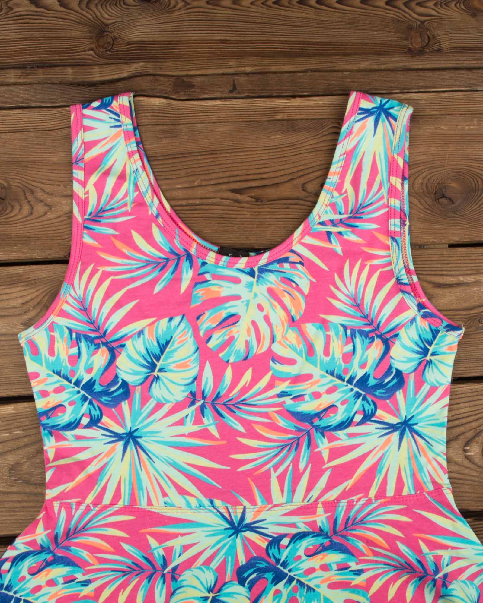 پیراهن دخترانه طرح هاوایی-ارغوانی روشن-یقه