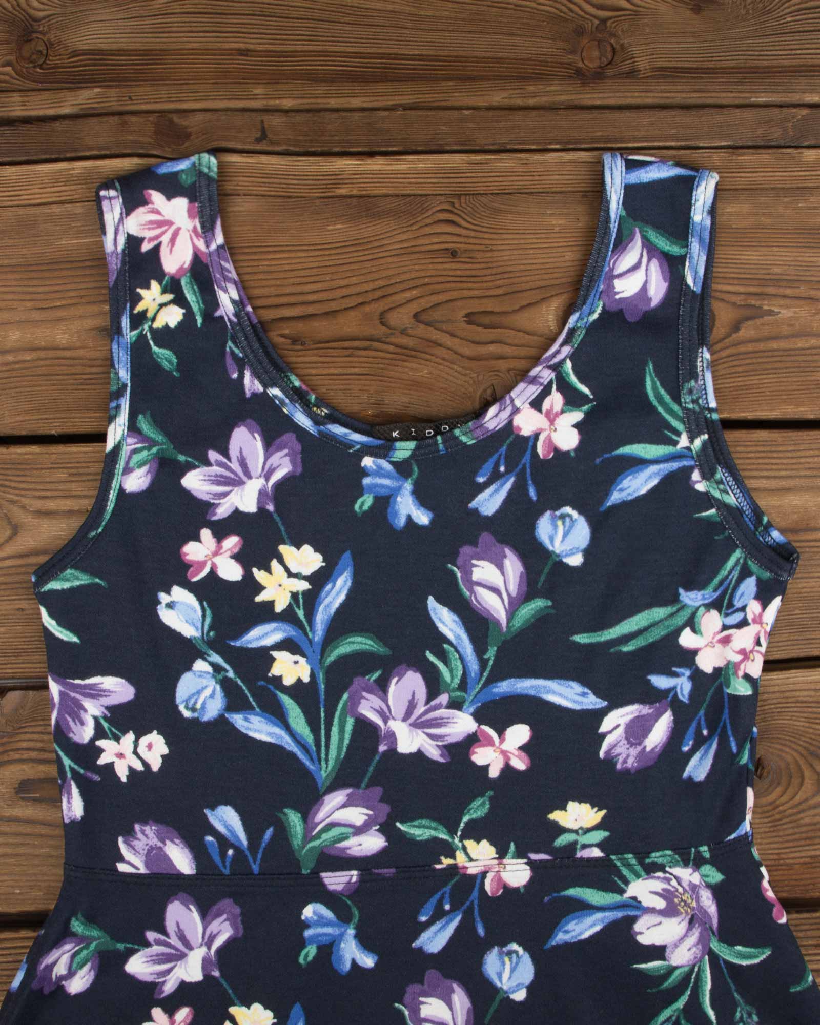 پیراهن دخترانه طرح گل-سرمه ای تیره-یقه