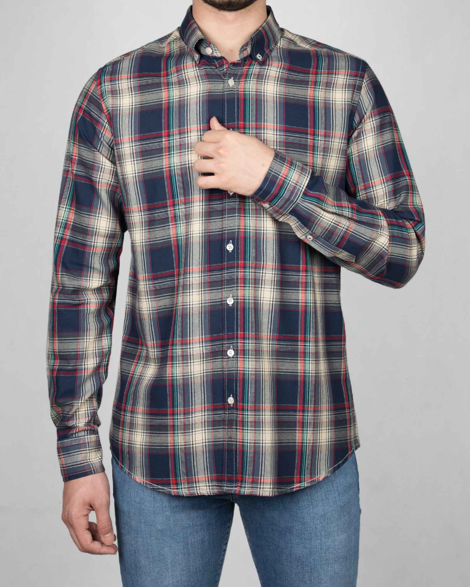 پیراهن-چارخونه-مردانه-سرمه-ای-روبه-رو