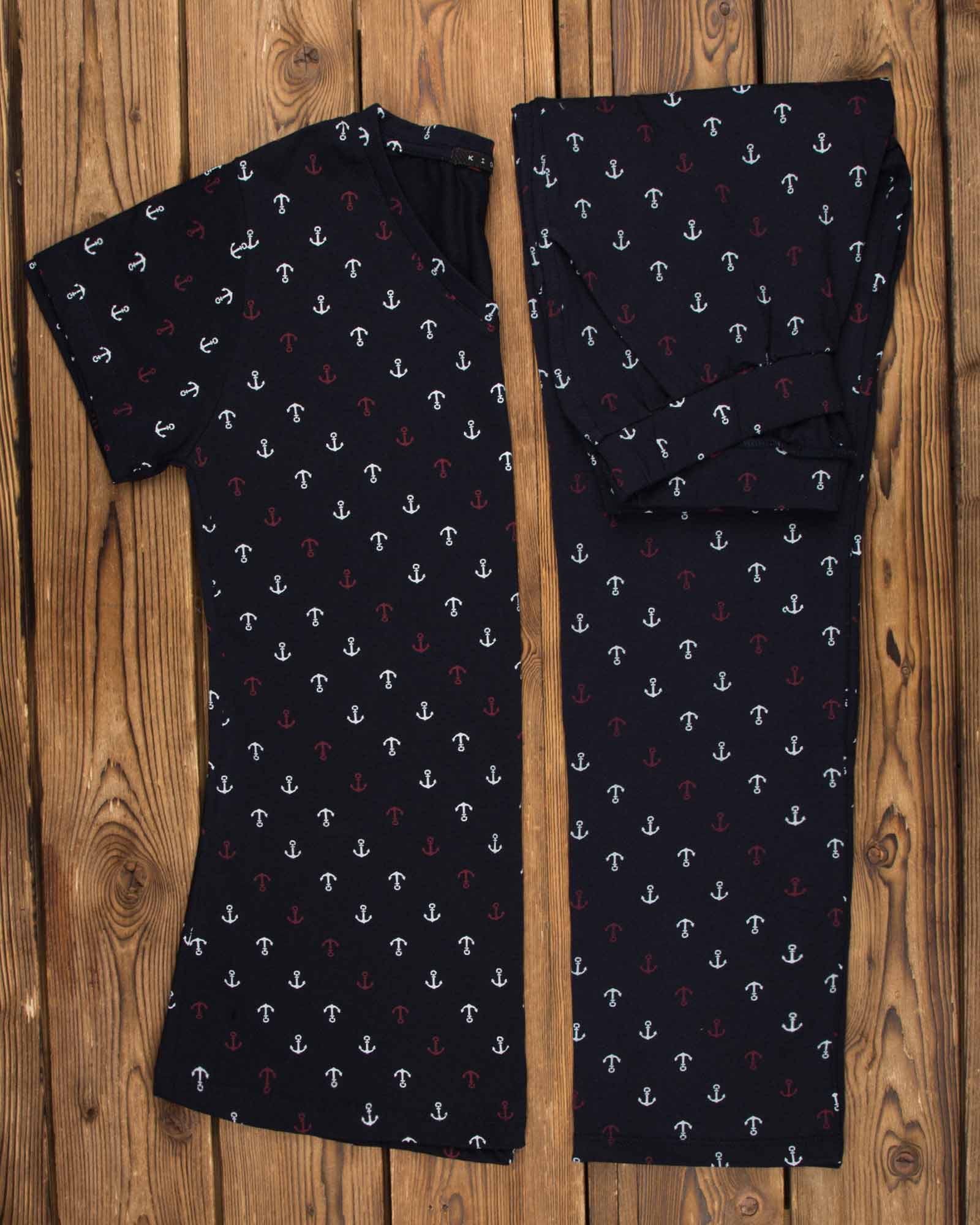 ست بلوز شلوار طرح دار زنانه- سرمه ای تیره - محیطی