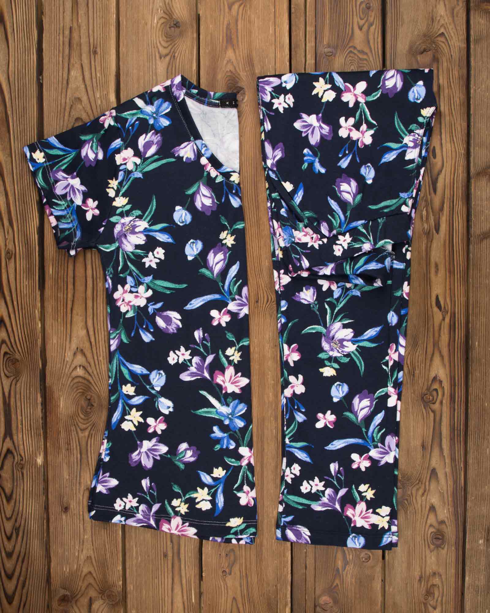 ست بلوز شلوار طرح دار زنانه- سرمه ای - محیطی