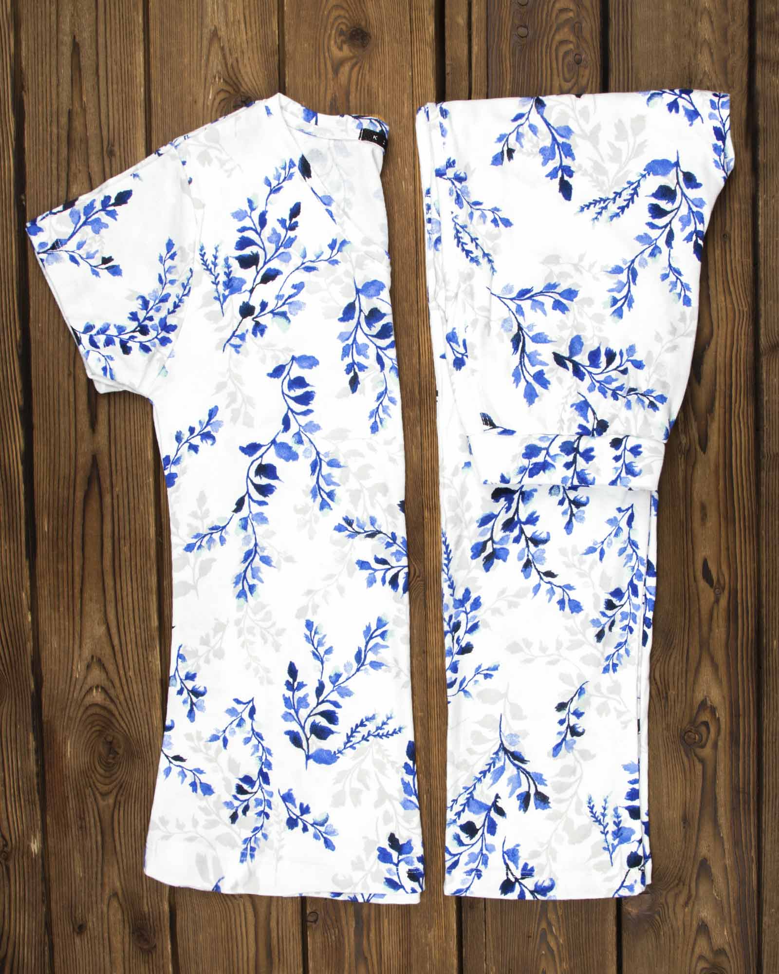 ست بلوز شلوار طرح دار زنانه- سفید - محیطی