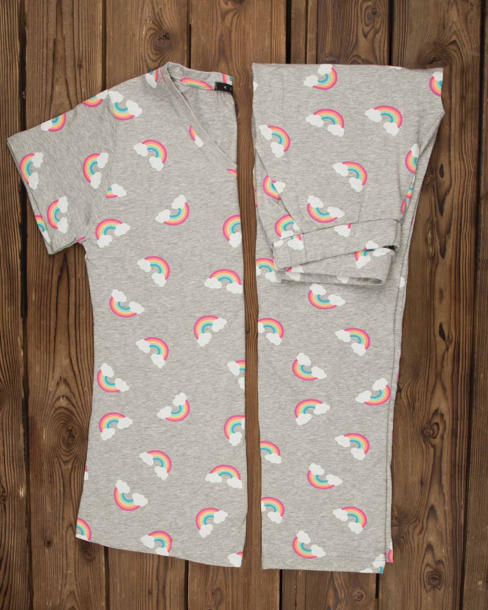 ست بلوز شلوار طرح دار زنانه- طوسی کمرنگ - محیطی