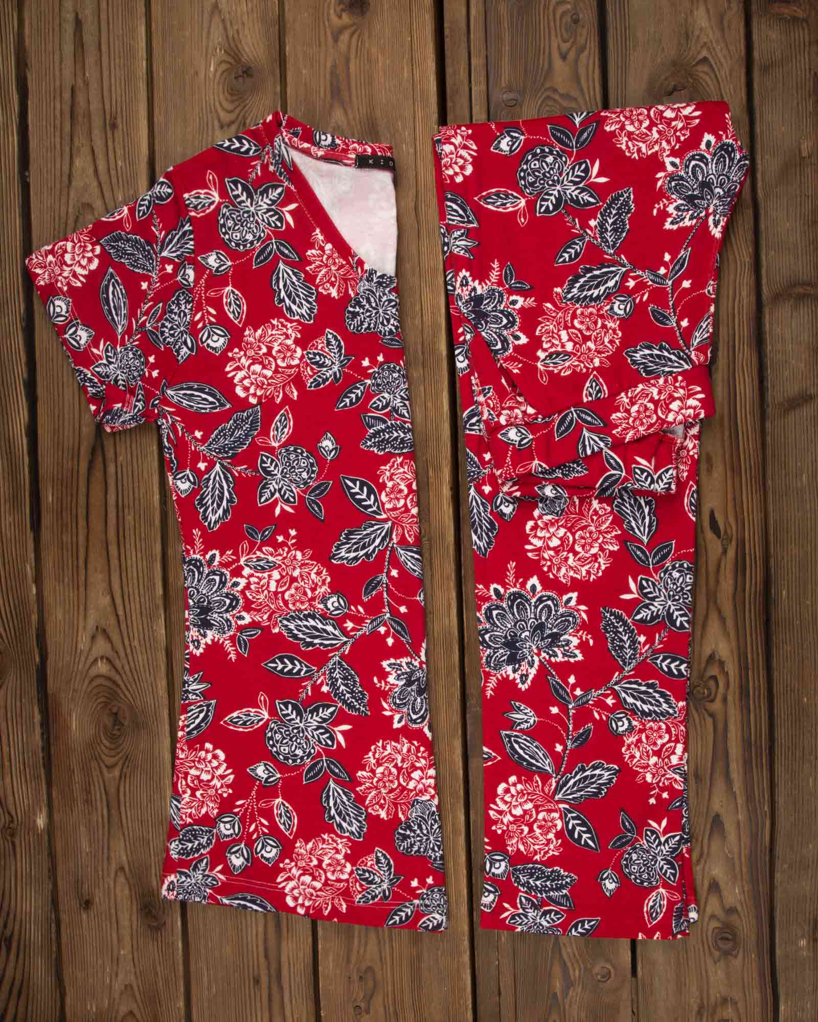 ست بلوز شلوار طرح دار زنانه- قرمز - محیطی