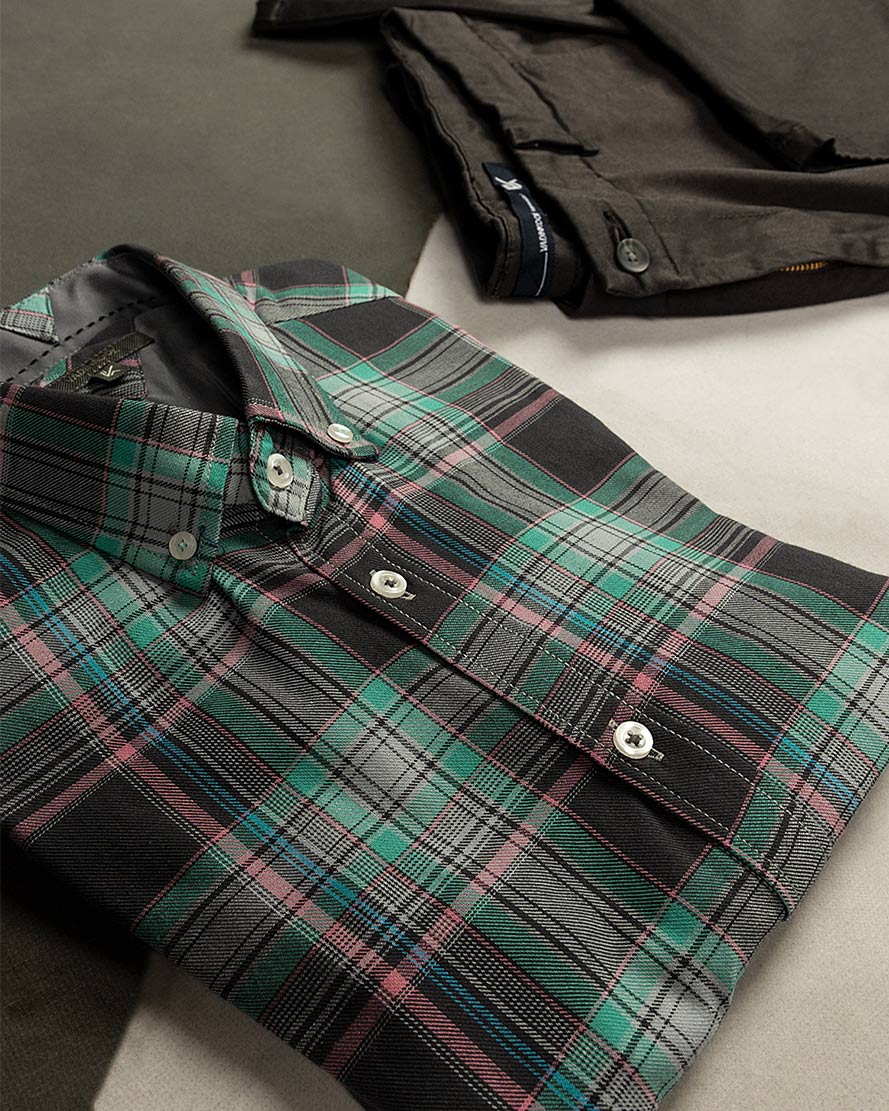 پیراهن مردانه نخی چهارخانه وادین کوک- سبز دریایی- محیطی