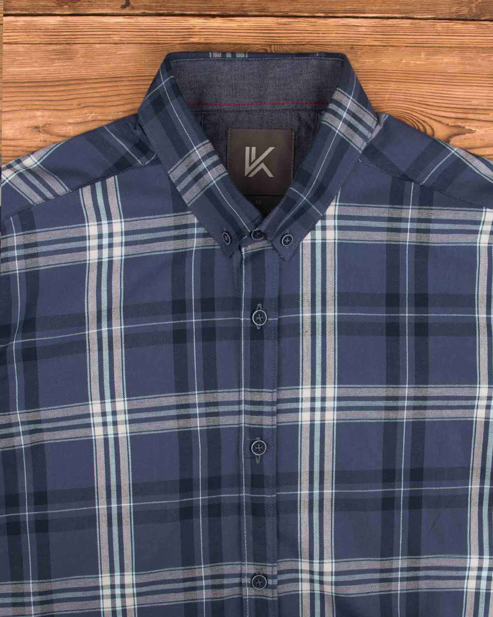 پیراهن آستین کوتاه مردانه- آبی بنفش تیره- یقه