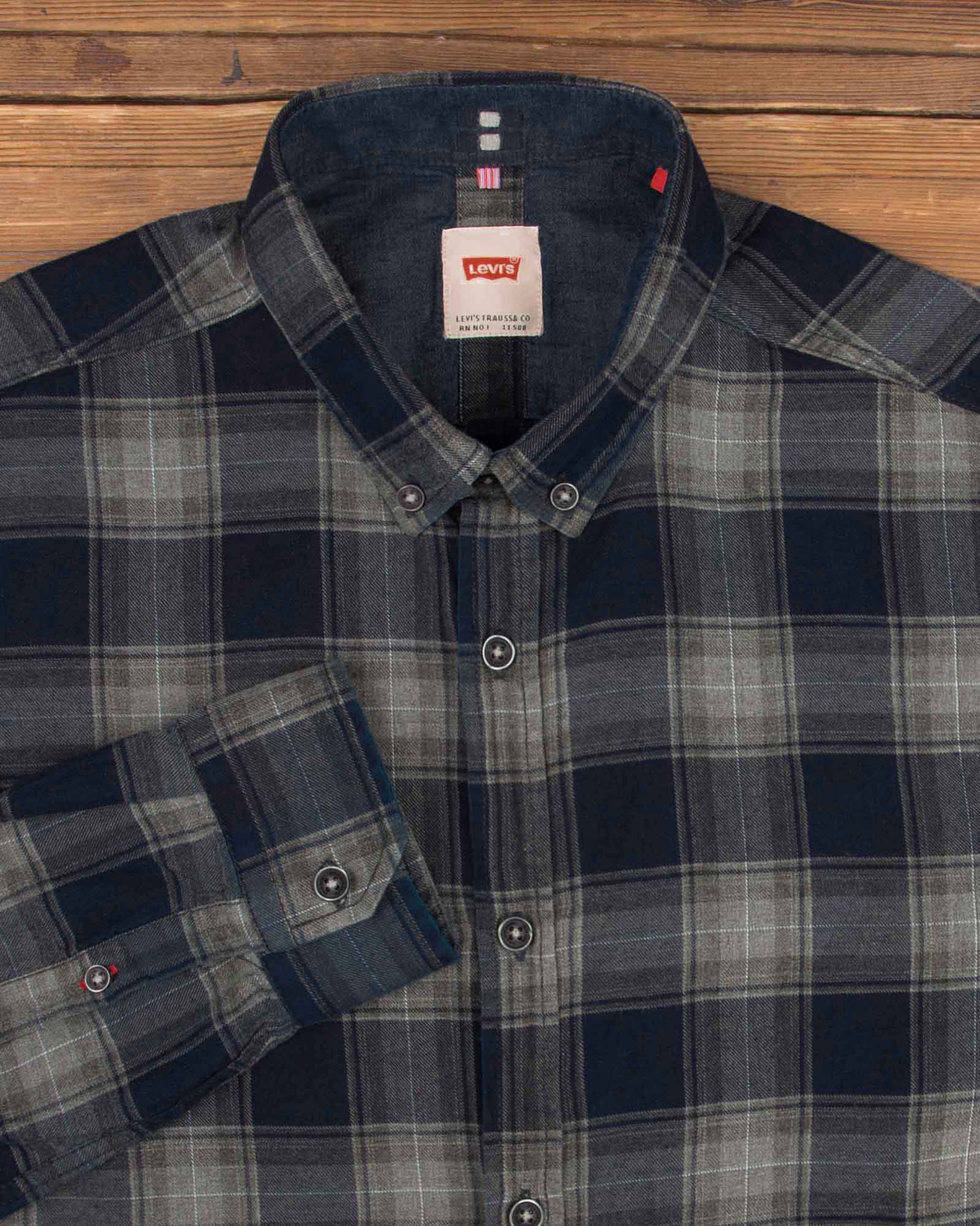 پیراهن مردانه چهارخانه درشت طوسی-یقه