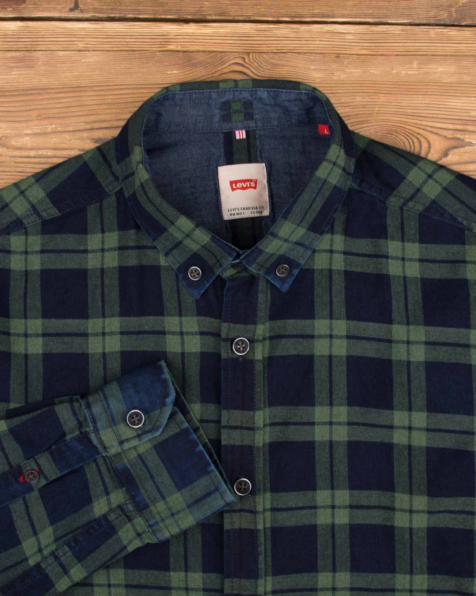 پیراهن چهارخونه نخی مردانه- سبز- یقه