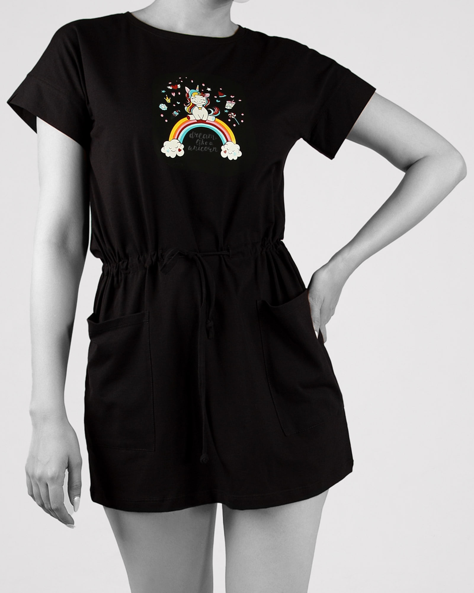 سارافون زنانه طرح دار- مشکی- روبرو