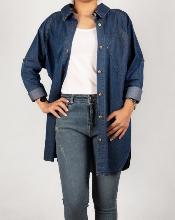 شومیز جین کاغذی آبی تیره- روبرو