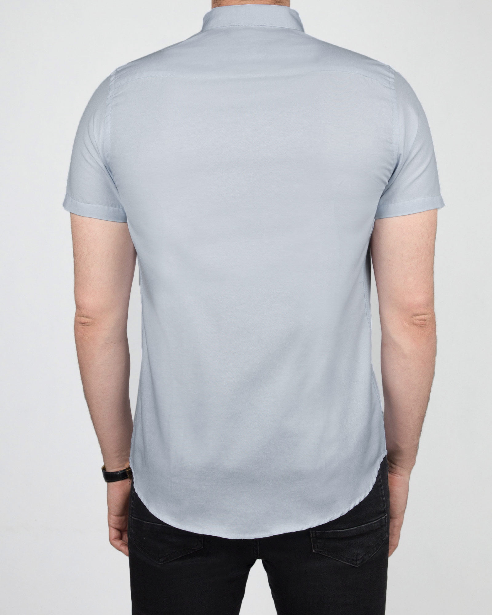 پیراهن آستین کوتاه مردانه نخی- آبی آسمانی- پشت