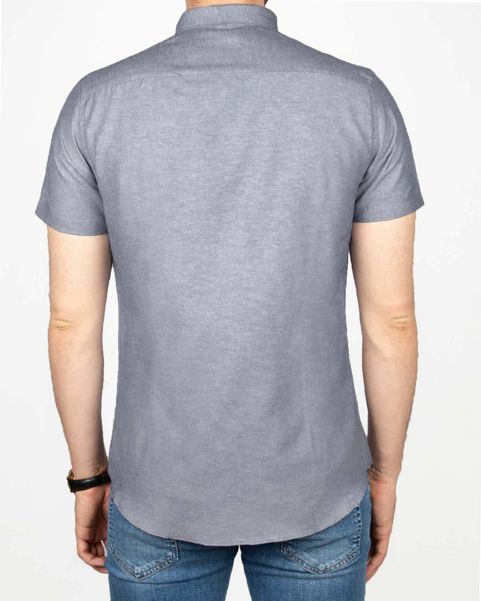 پیراهن آستین کوتاه مردانه نخی- آبی بنفش تیره- پشت