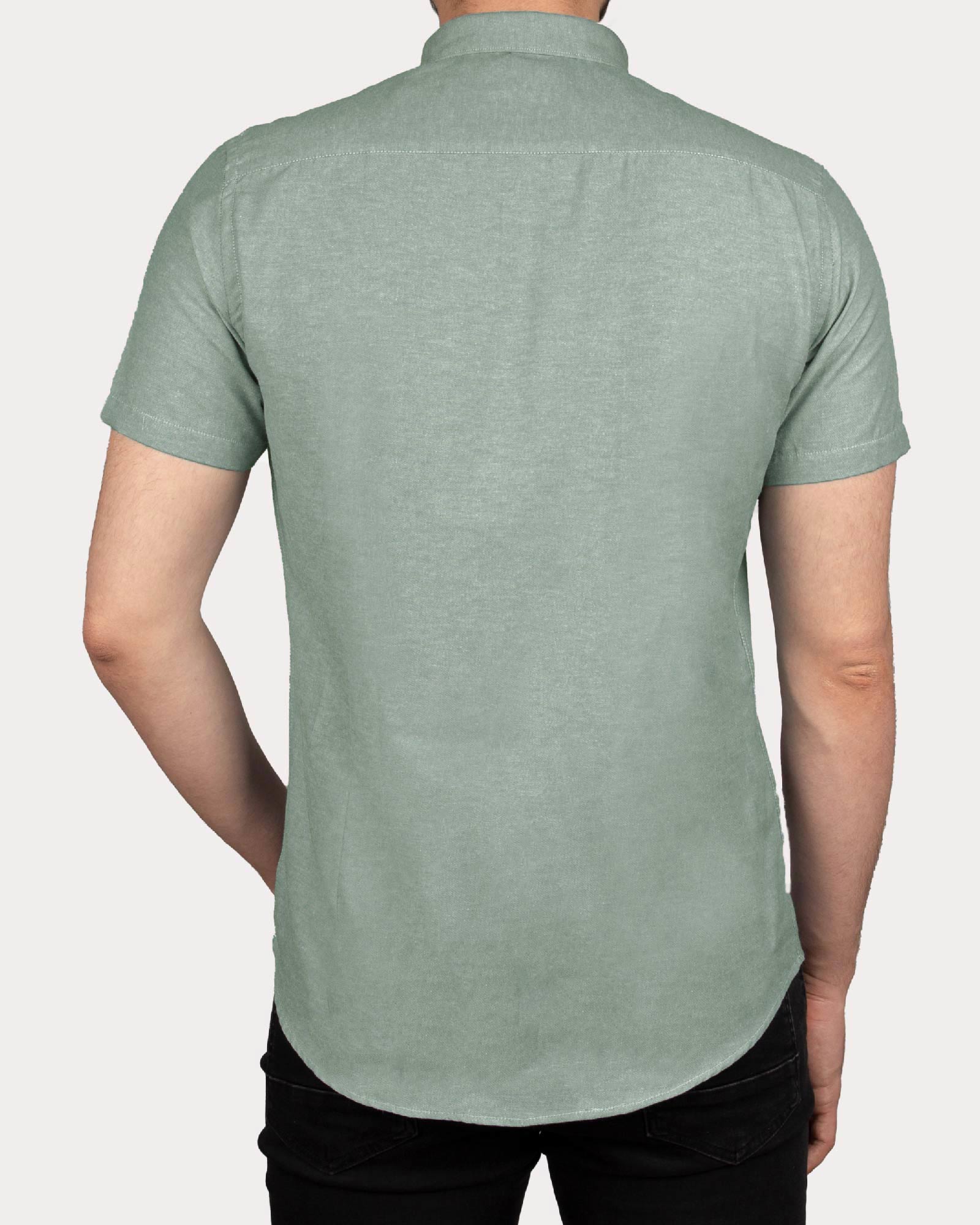 پیراهن آستین کوتاه مردانه نخی- آبی فیروزه ای- پشت