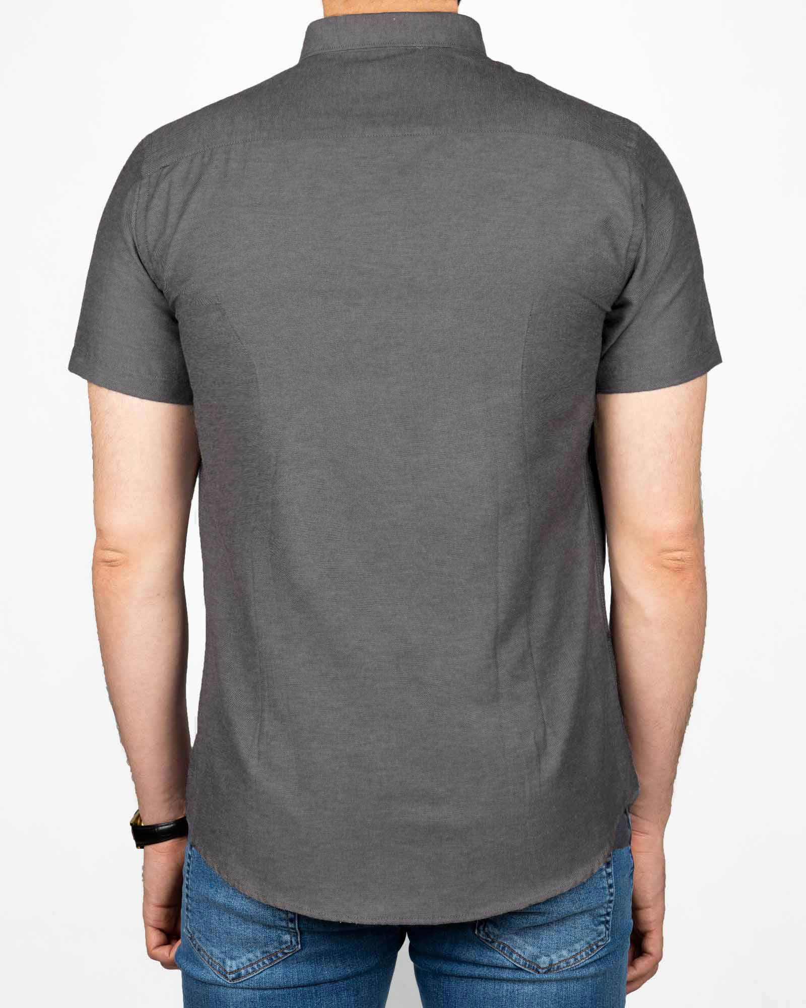 پیراهن آستین کوتاه مردانه نخی- خاکستری- پشت