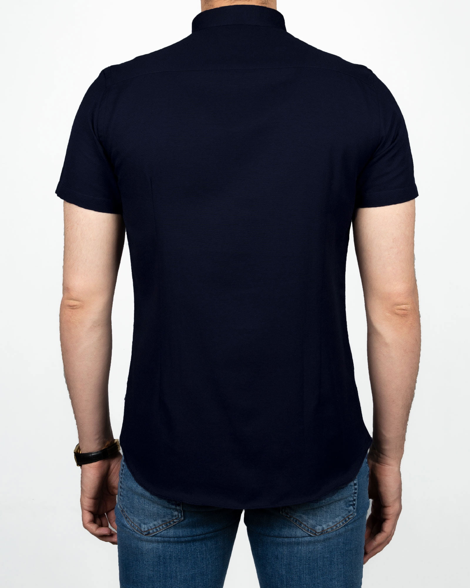 پیراهن آستین کوتاه مردانه نخی- سرمه ای تیره- پشت