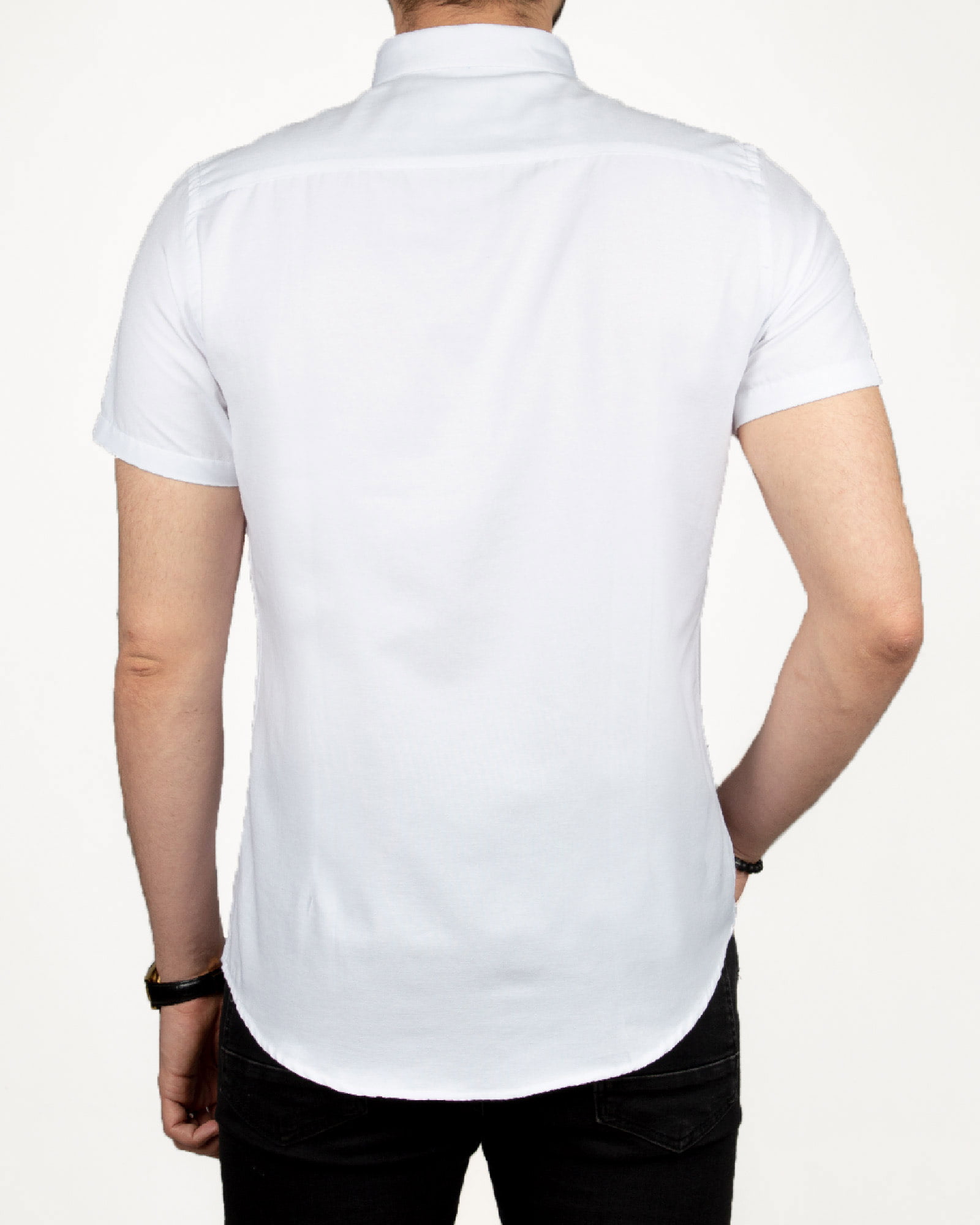 پیراهن آستین کوتاه مردانه نخی- سفید- پشت