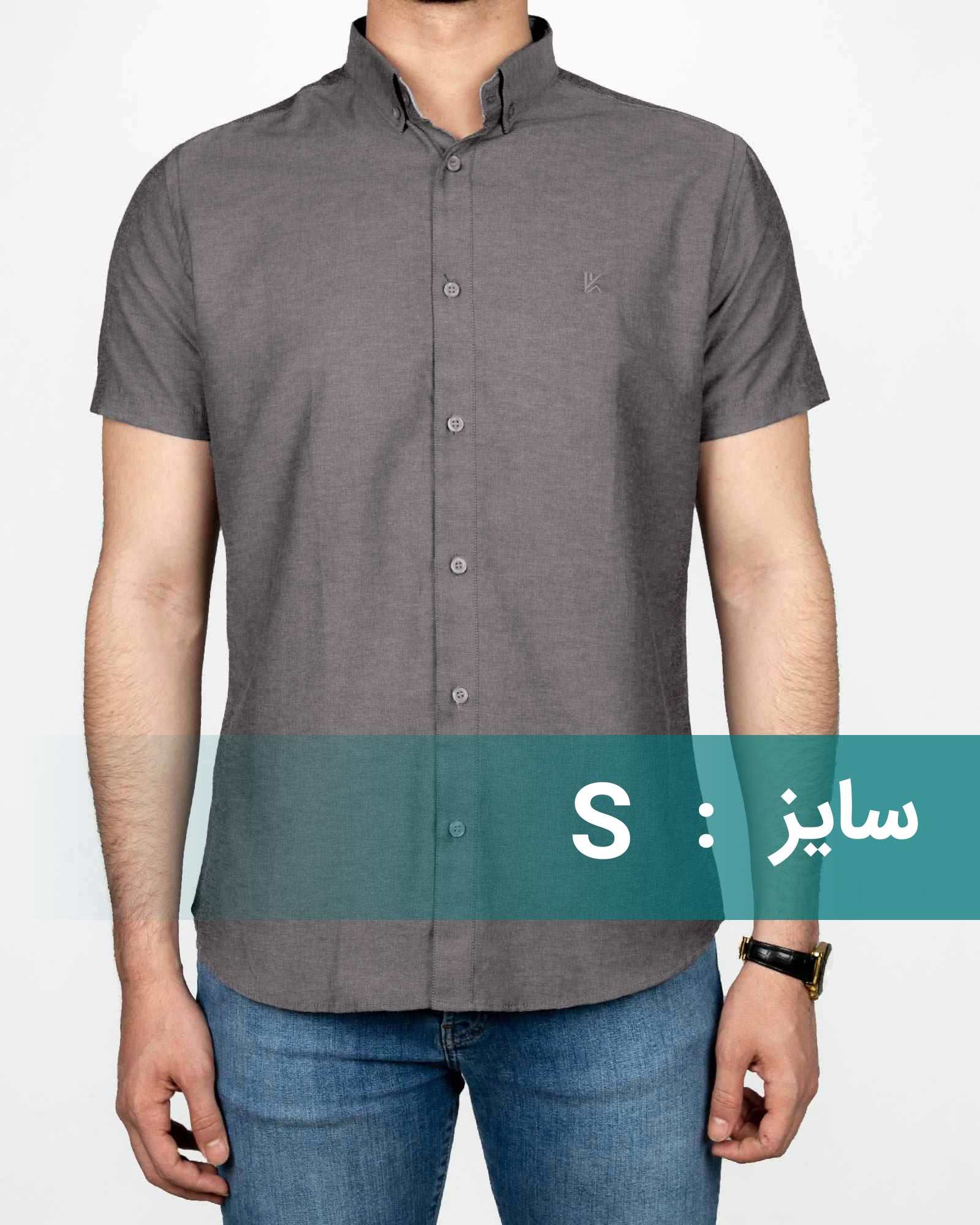 پیراهن آستین کوتاه مردانه نخی - خاکستری