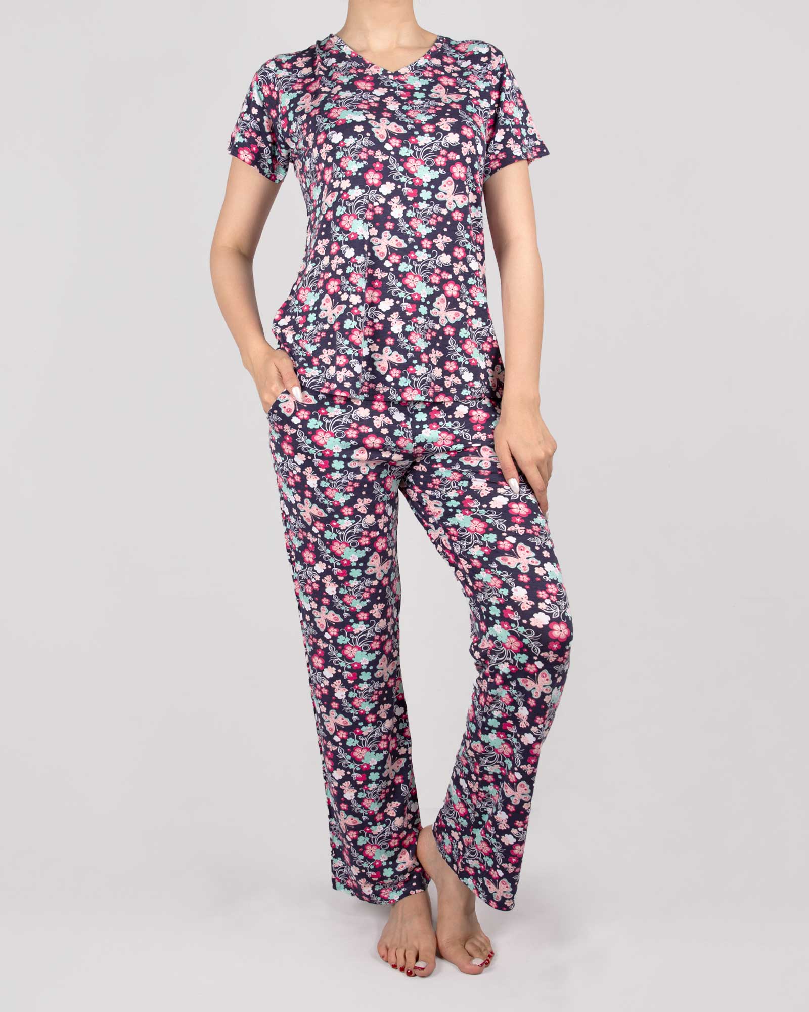 بلوز شلوار نخی زنانه- بادمجانی- روبرو