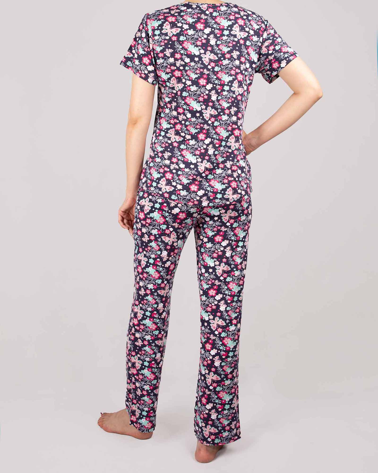 بلوز شلوار نخی زنانه- بادمجانی- پشت