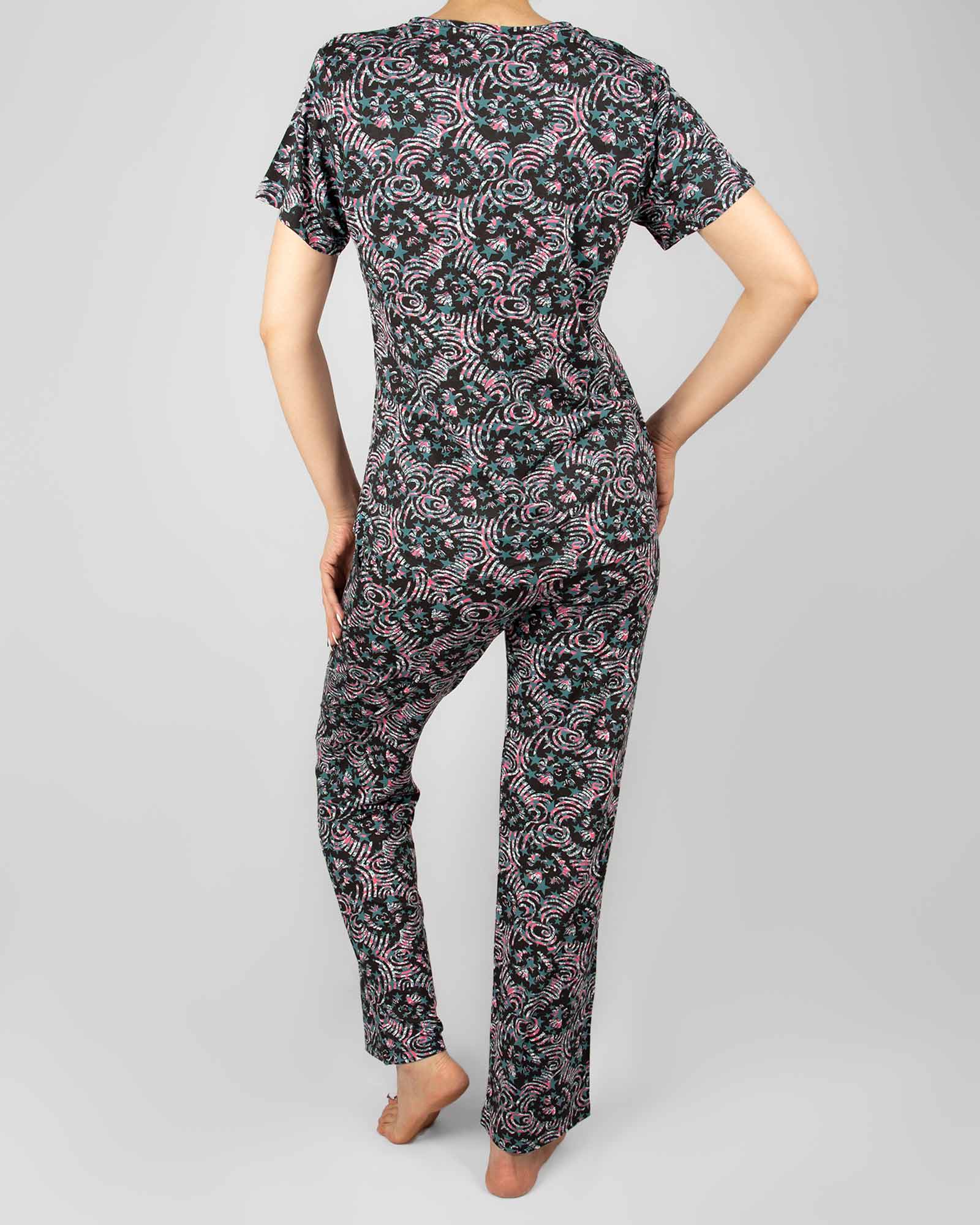 بلوز شلوار نخی زنانه- سبز آبی- پشت