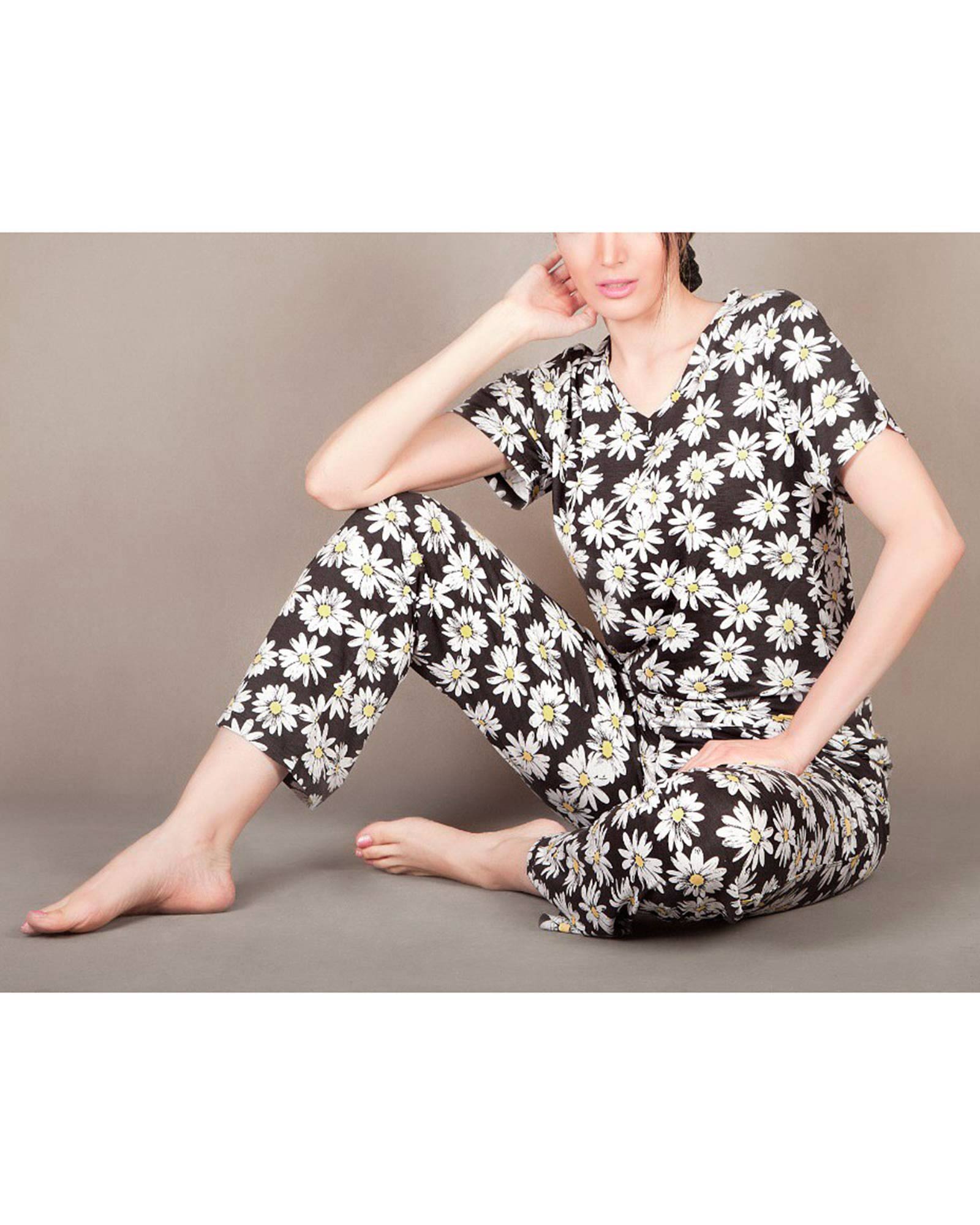 بلوز شلوار نخی زنانه- مشکی- محیطی