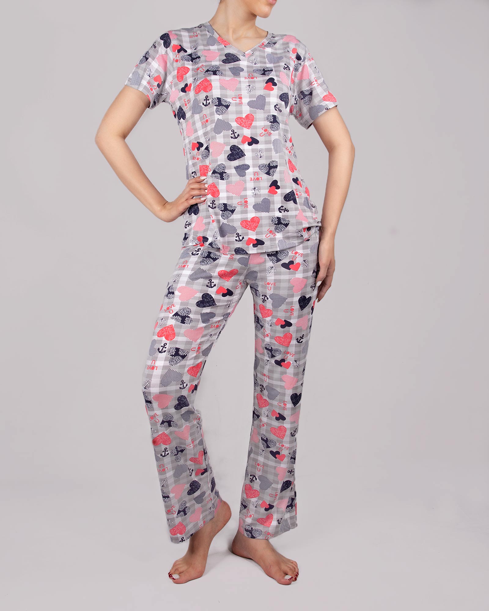 بلوز شلوار نخی زنانه- طوسی کمرنگ- روبرو