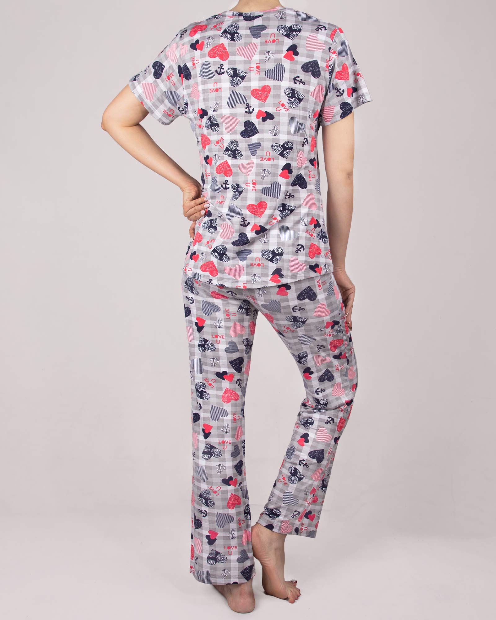 بلوز شلوار نخی زنانه- طوسی کمرنگ- پشت