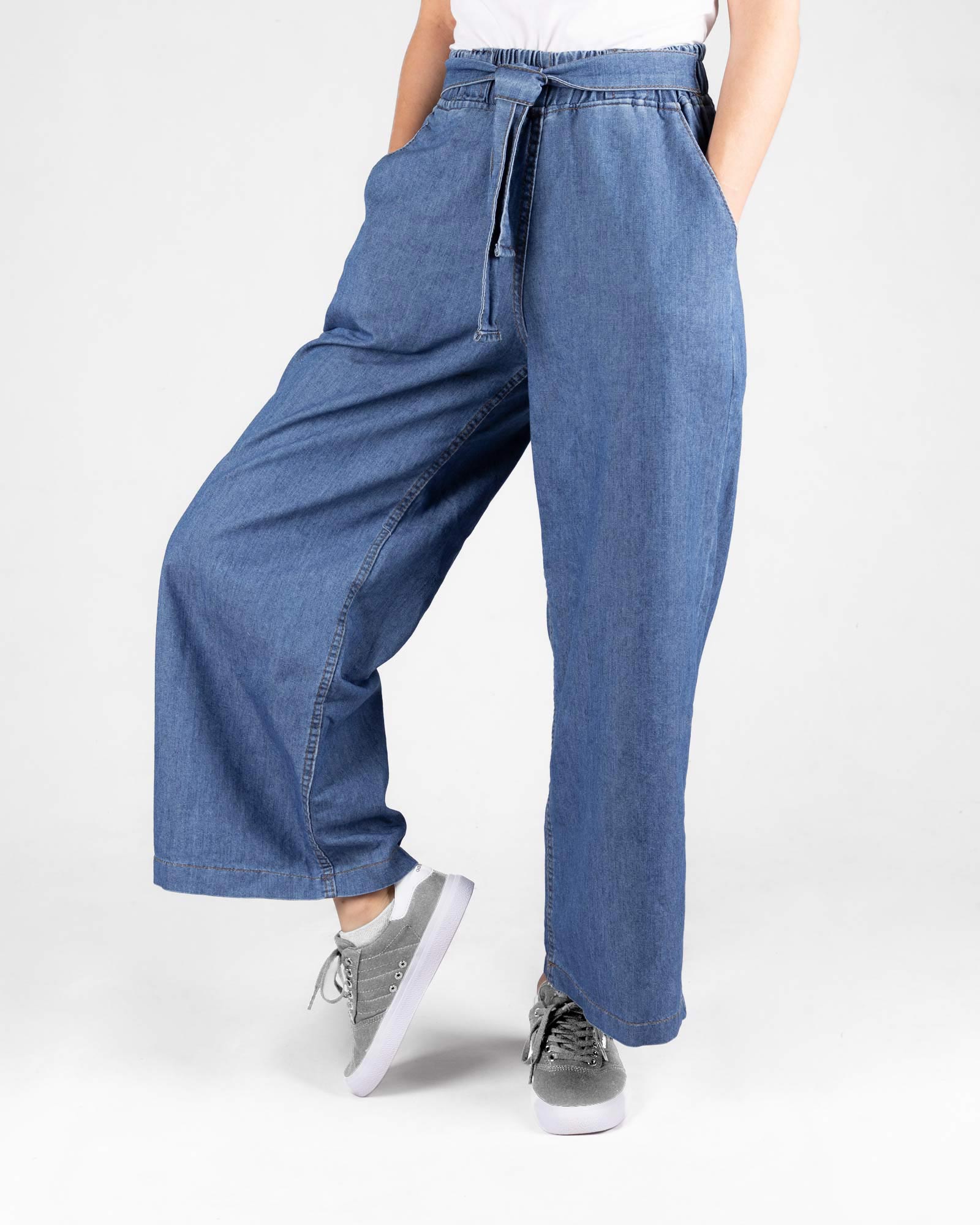 شلوار جین دخترانه کمر کش- آبی- روبرو