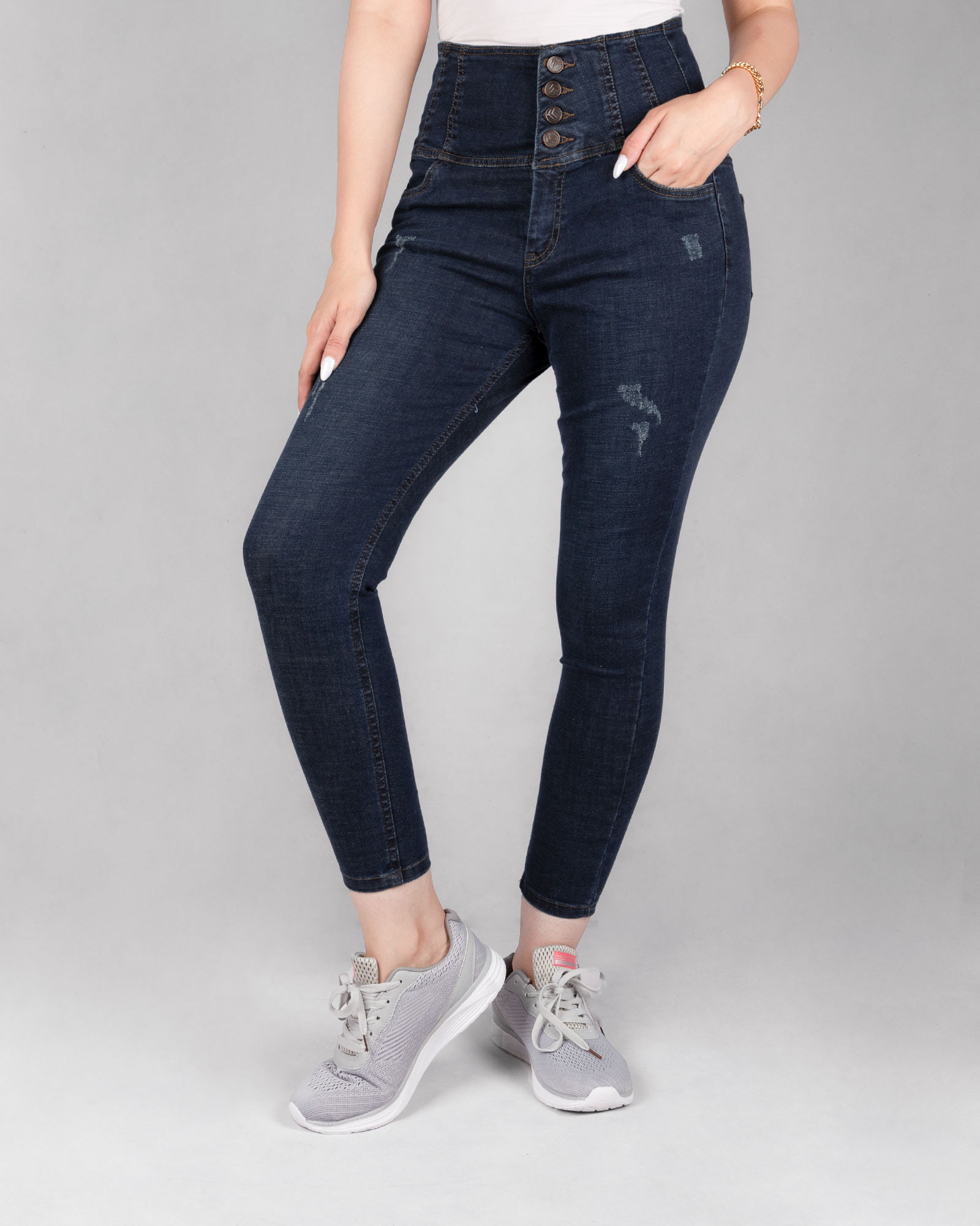 شلوار جین گن دار زنانه- سرمه ای- روبرو