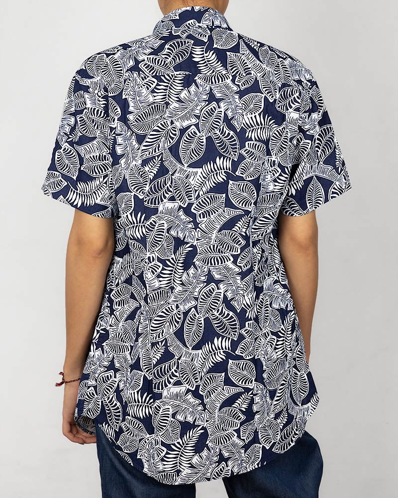 پیراهن آستین کوتاه زنانه طرح هاوایی- سرمه ای تیره- پشت