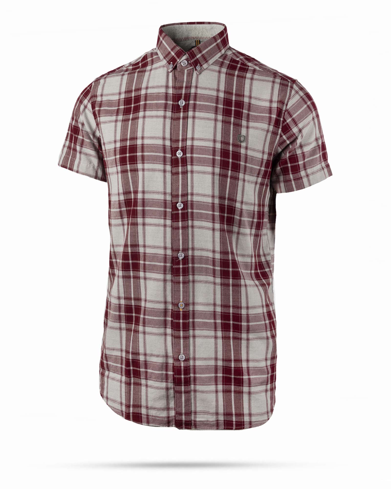 پیراهن آستین کوتاه مردانه چهارخانه- شرابی- روبرو سه رخ