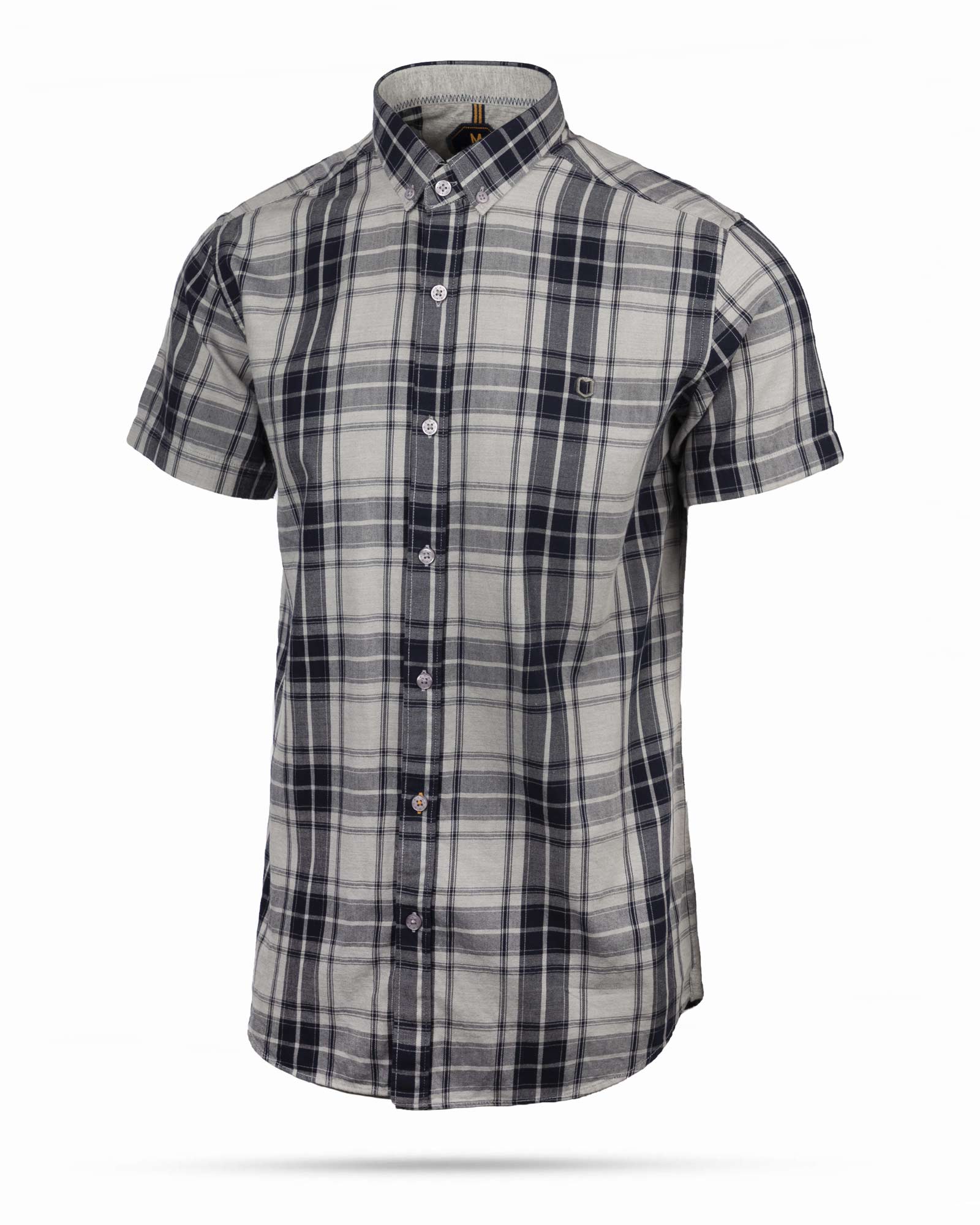 پیراهن آستین کوتاه مردانه چهارخانه- طوسی- روبرو سه رخ