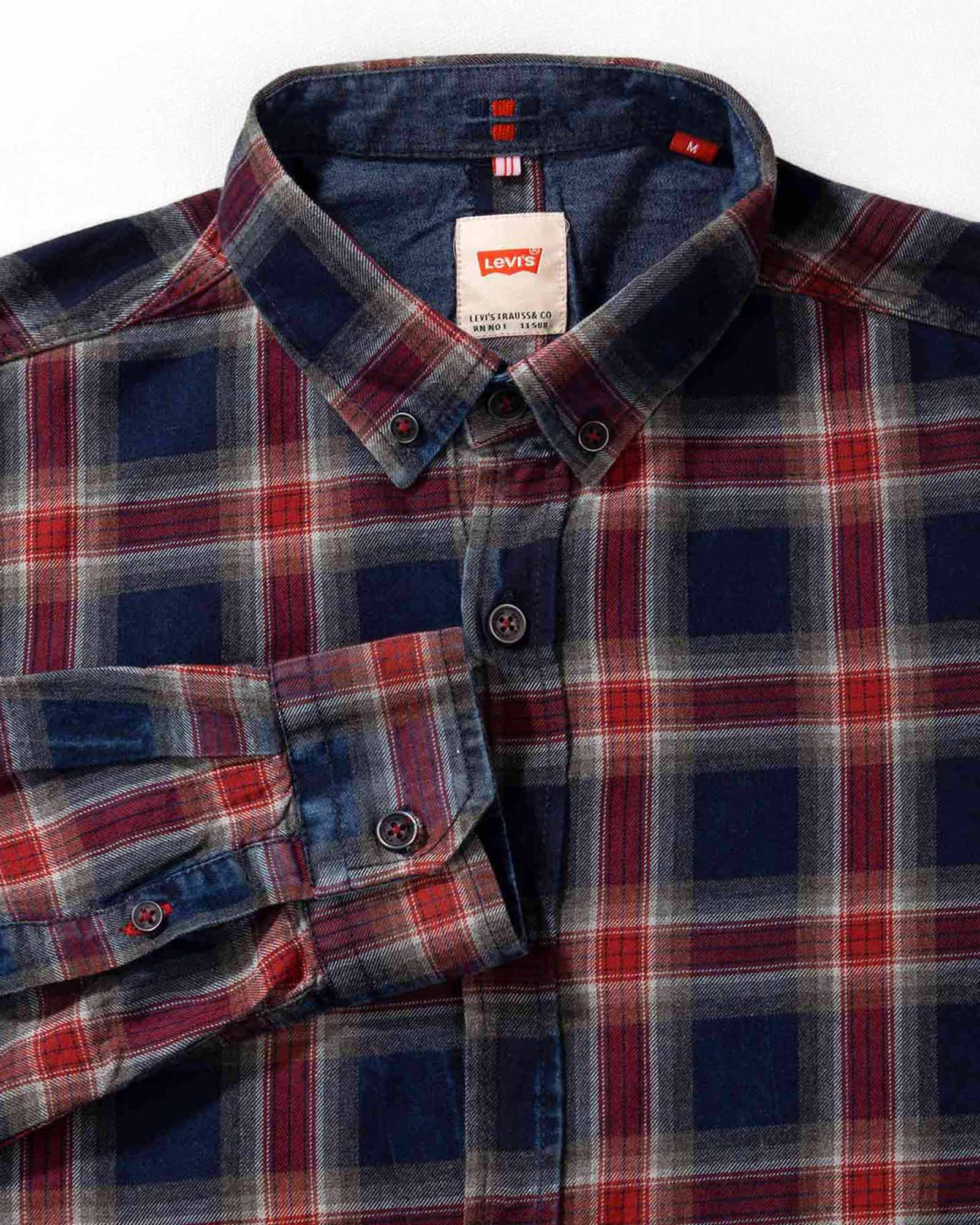 پیراهن چهارخانه مردانه اسپرت- سرمه ای-یقه روبرو