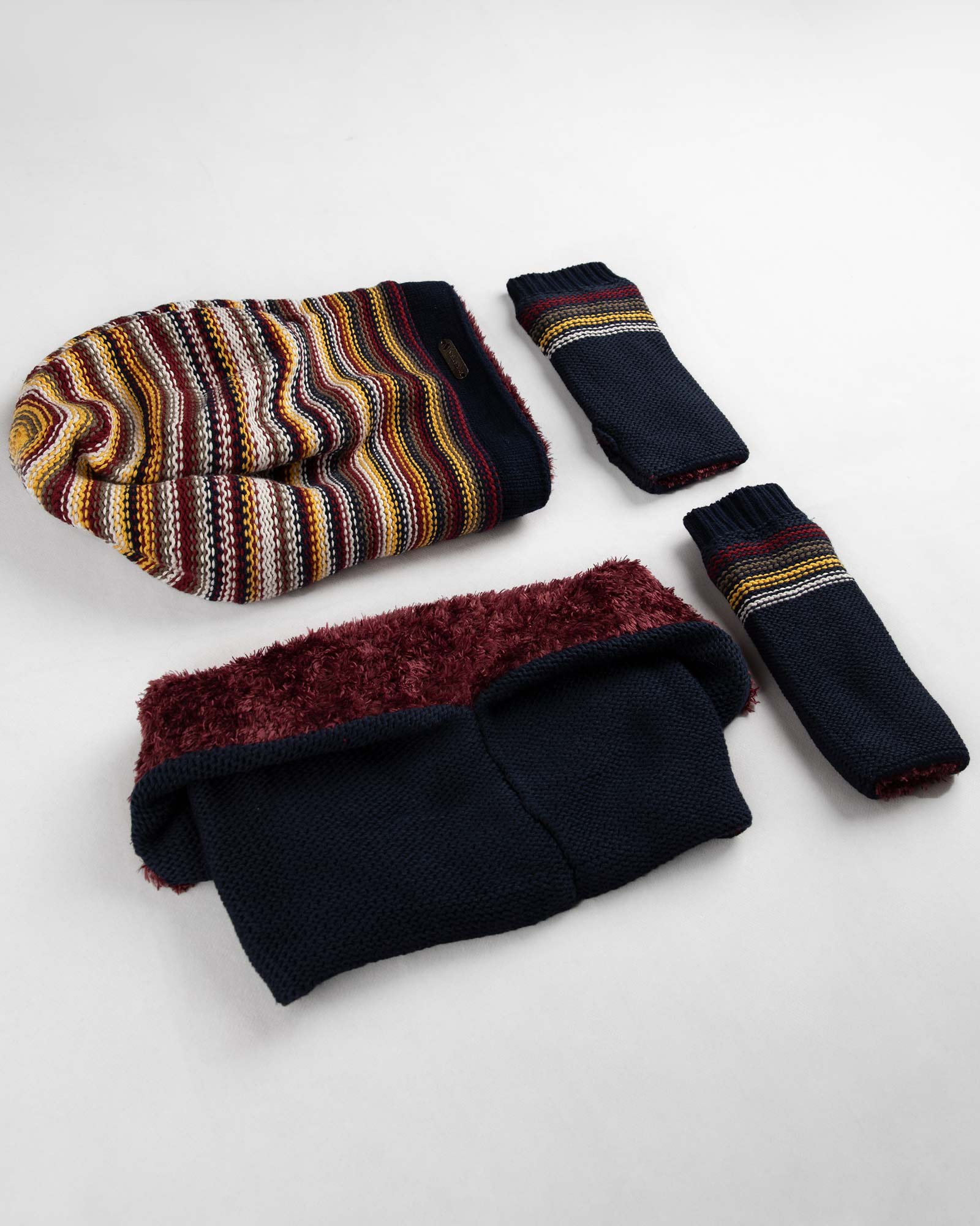 ست شال و کلاه و دستپوش 15034- سرمه ای تیره- ست