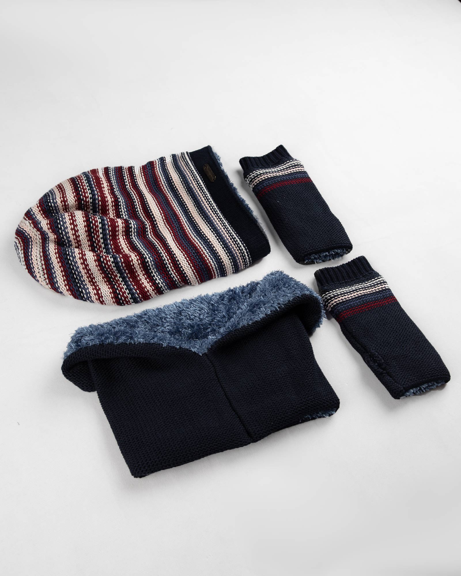 ست شال و کلاه و دستپوش 15034- سرمه ای- ست