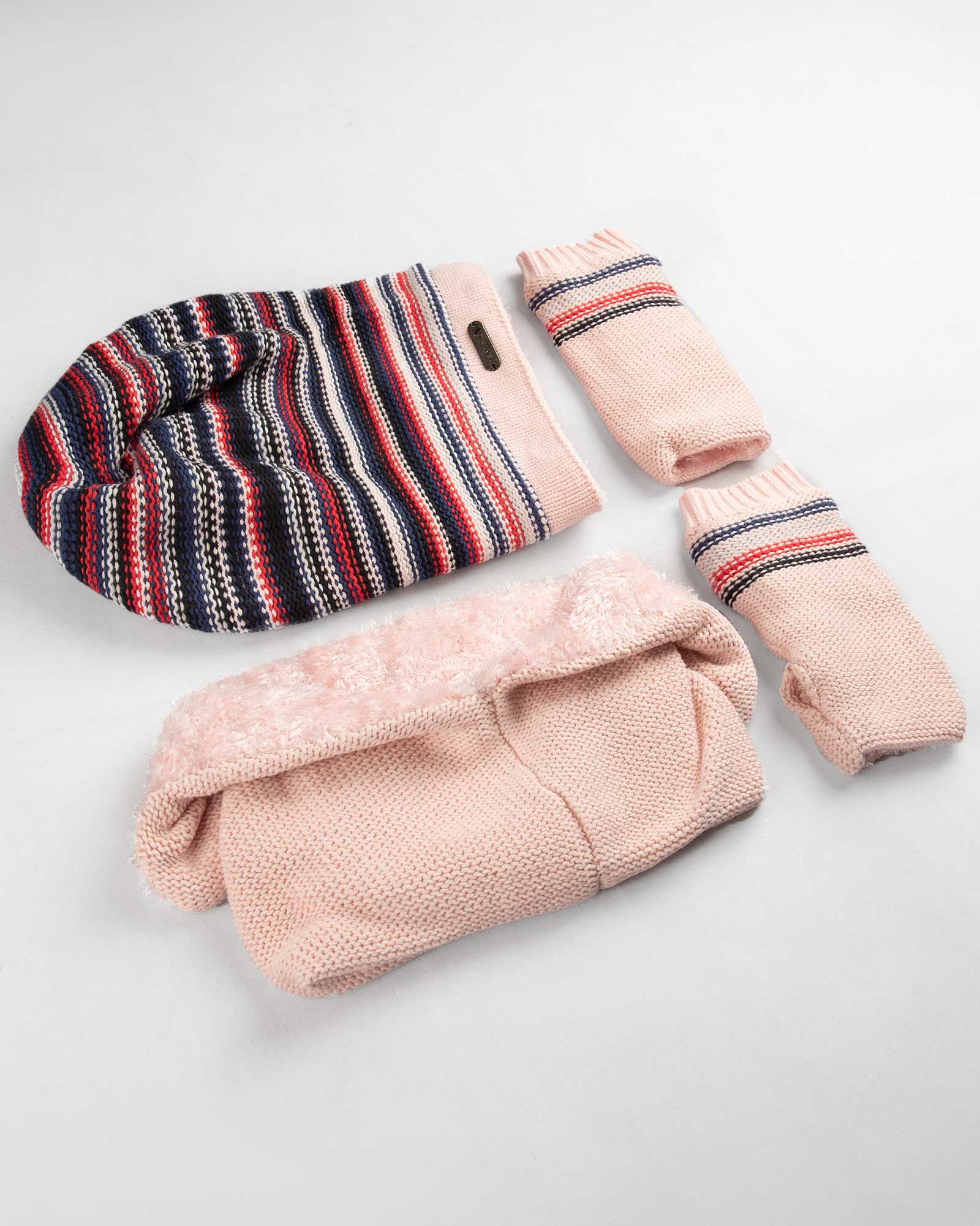 ست شال و کلاه و دستپوش 15034- صورتی- ست