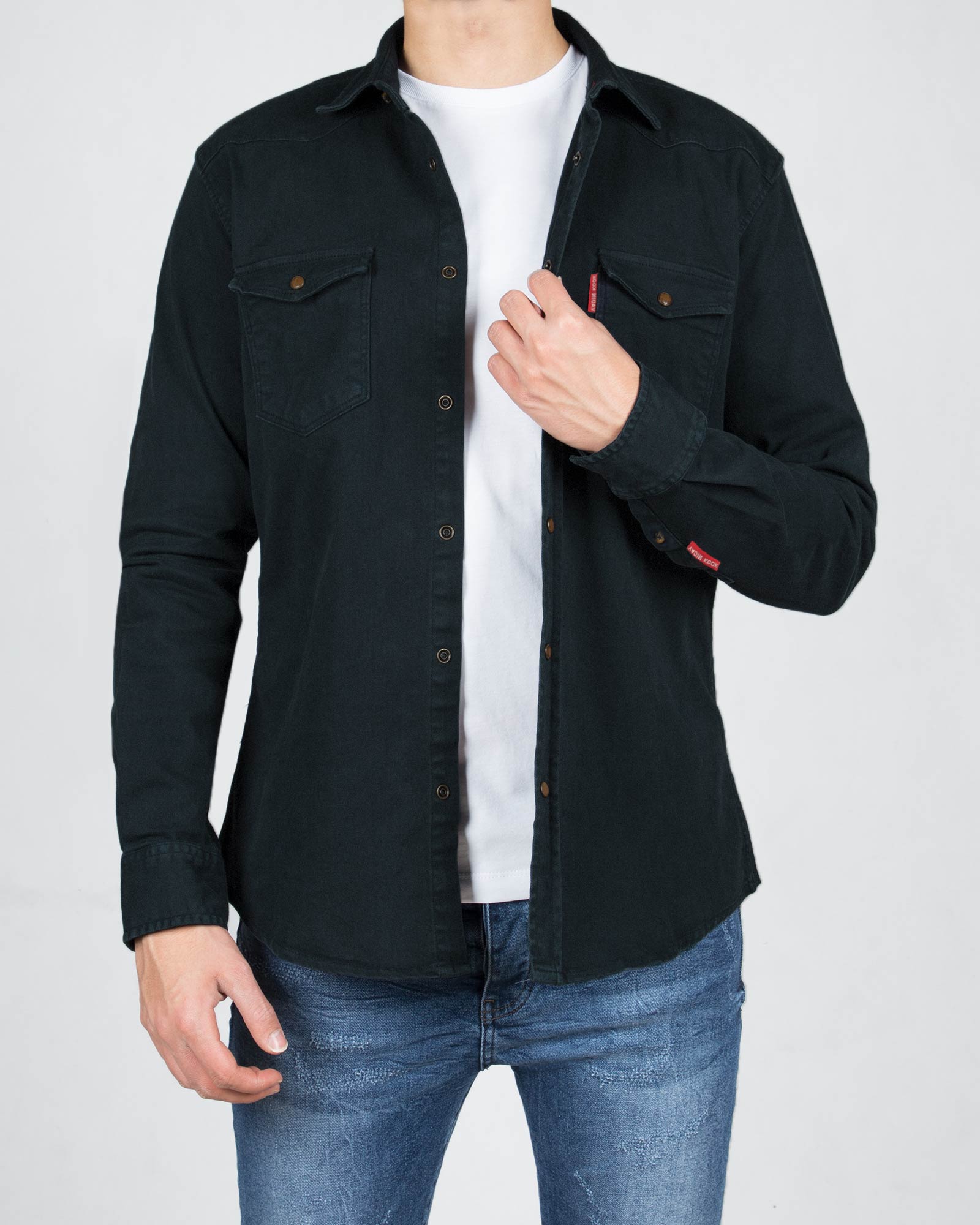 پیراهن کتان ساده مردانه- دودی- روبرو