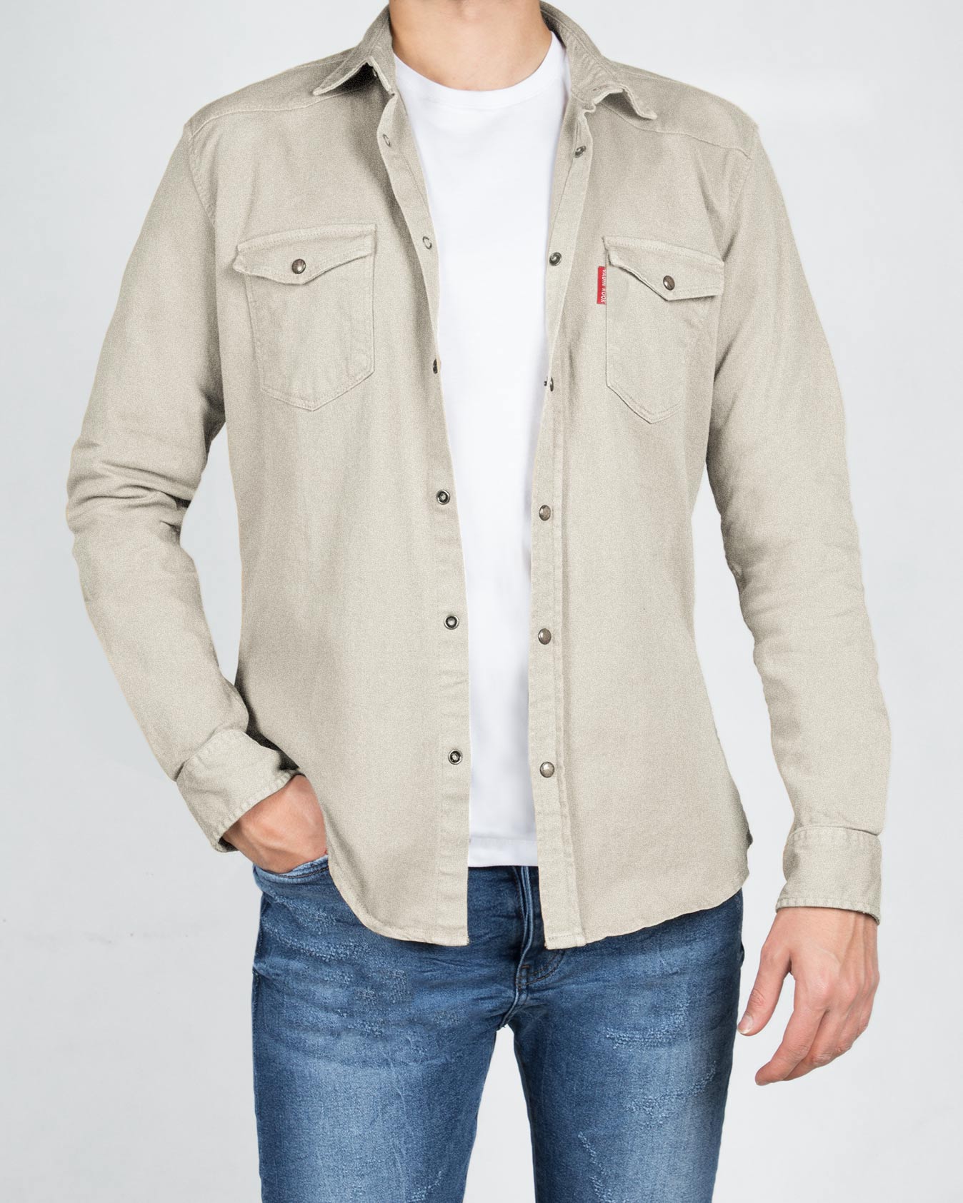 پیراهن کتان ساده مردانه- شیری- روبرو