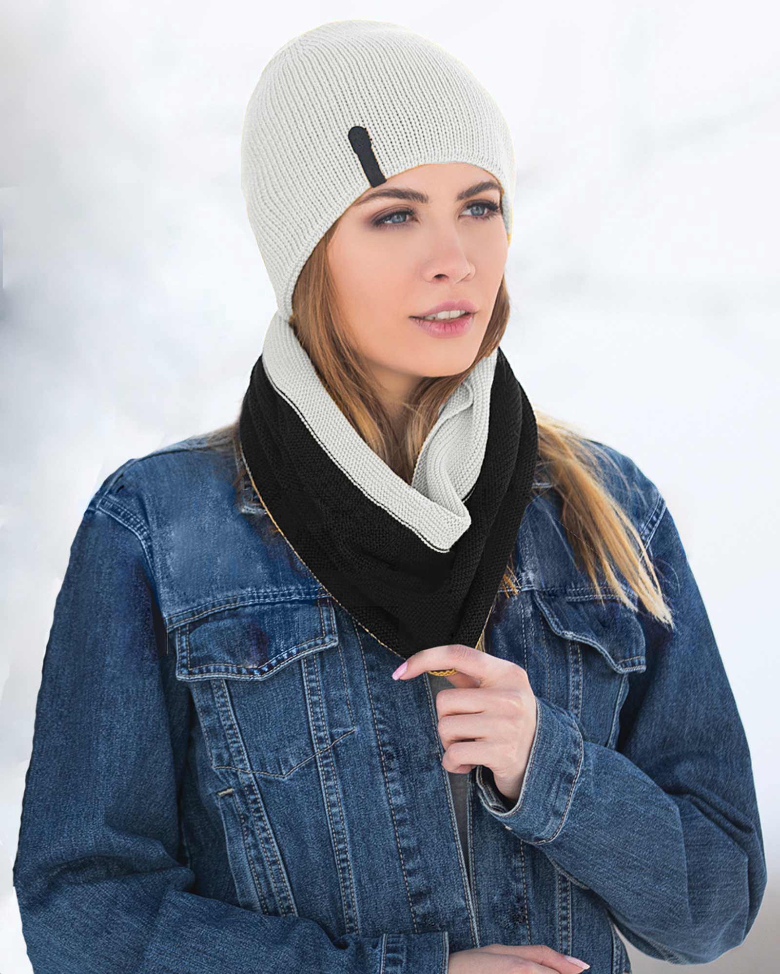 ست شال و کلاه دو رو 20027 - خاکستری محو