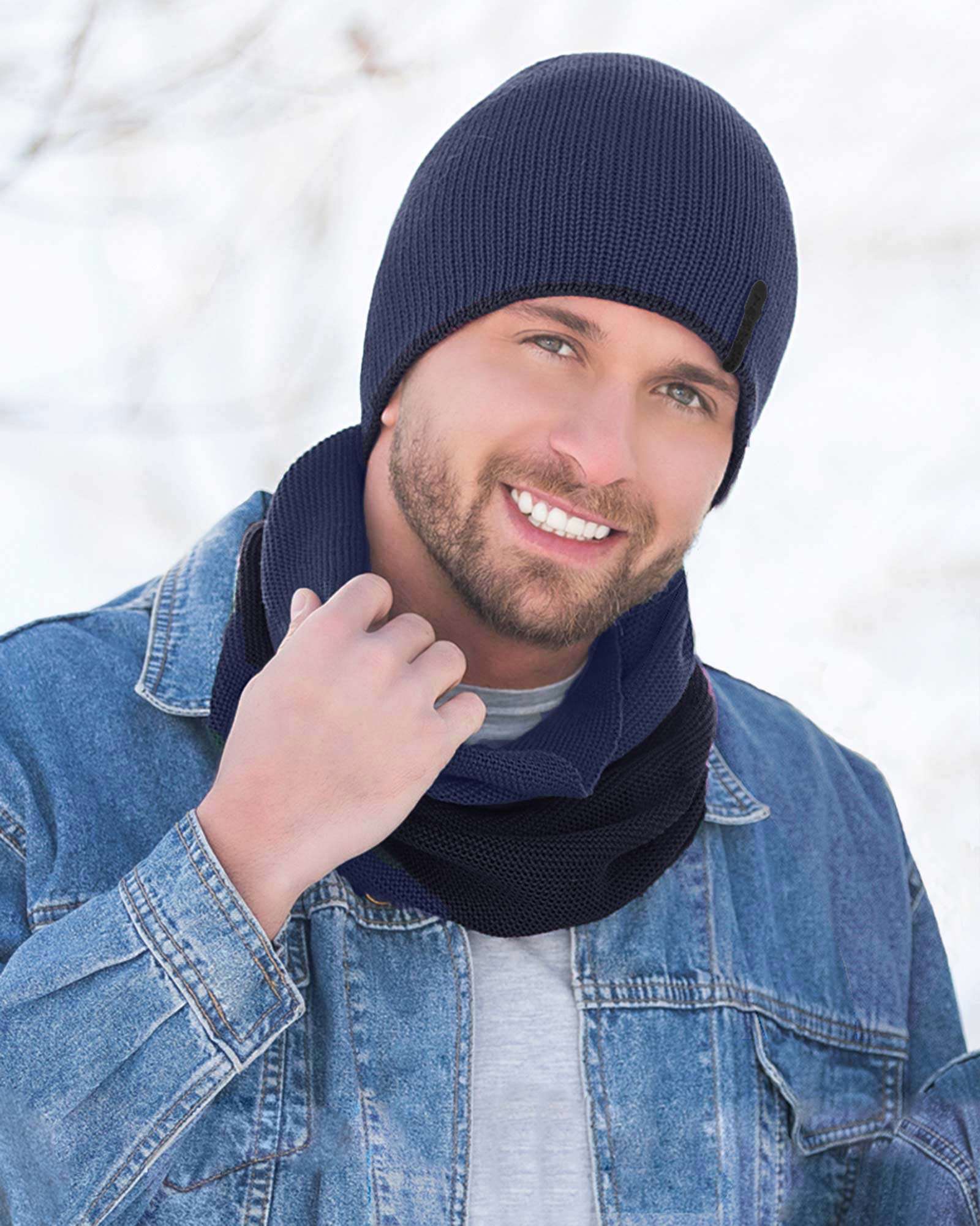 ست شال و کلاه دو رو 20027 - آبی نفتی